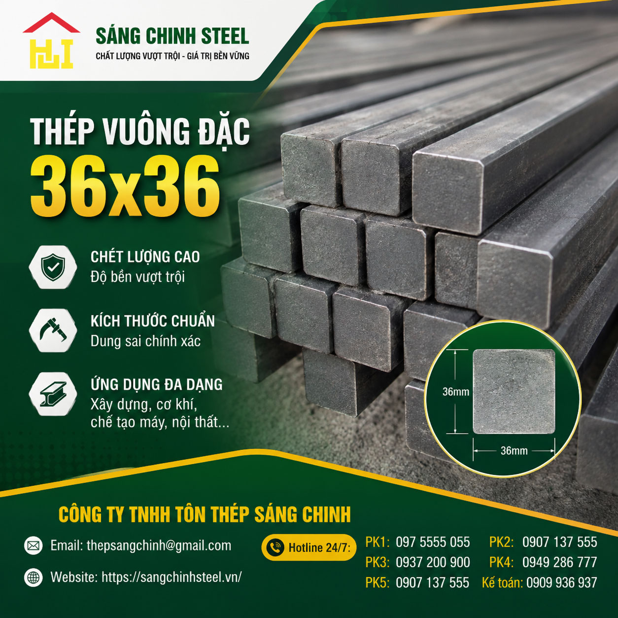 Bảng báo giá thép vuông đặc 36x36