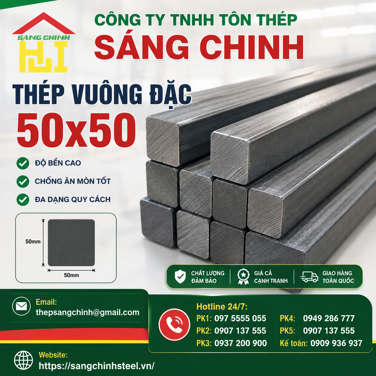 Bảng báo giá thép vuông đặc 50x50