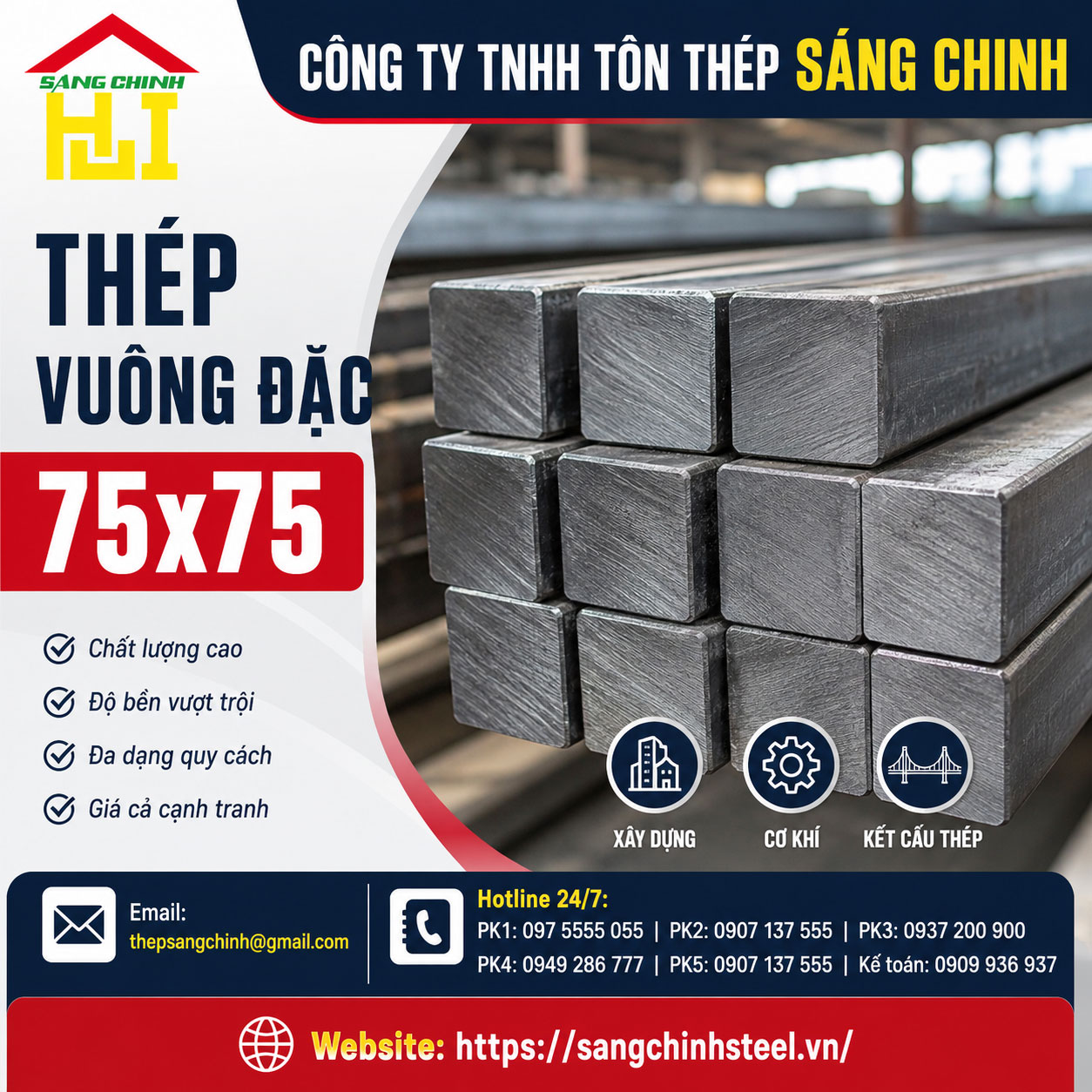 Bảng báo giá thép vuông đặc 75x75