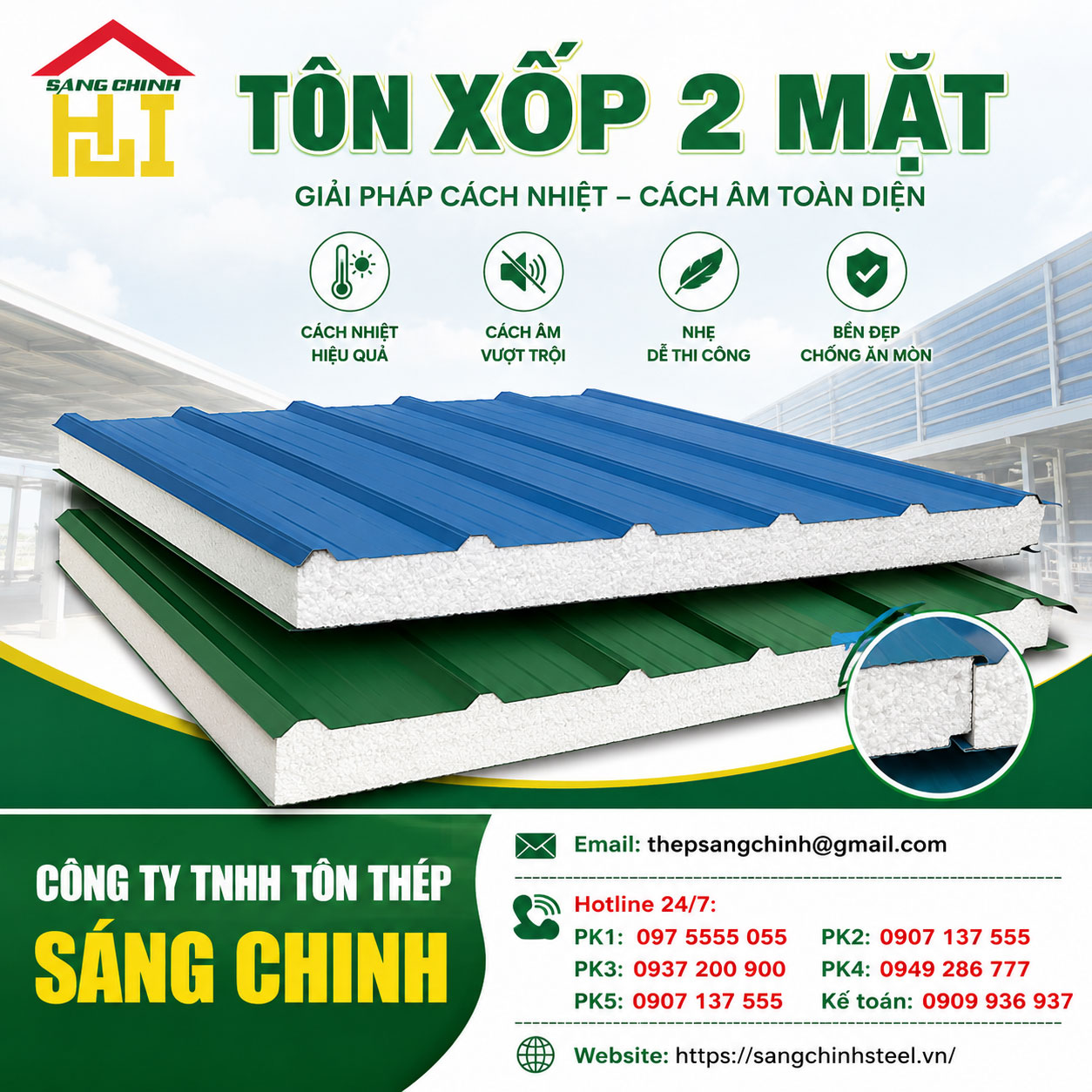 Bảng báo giá tôn xốp 2 mặt