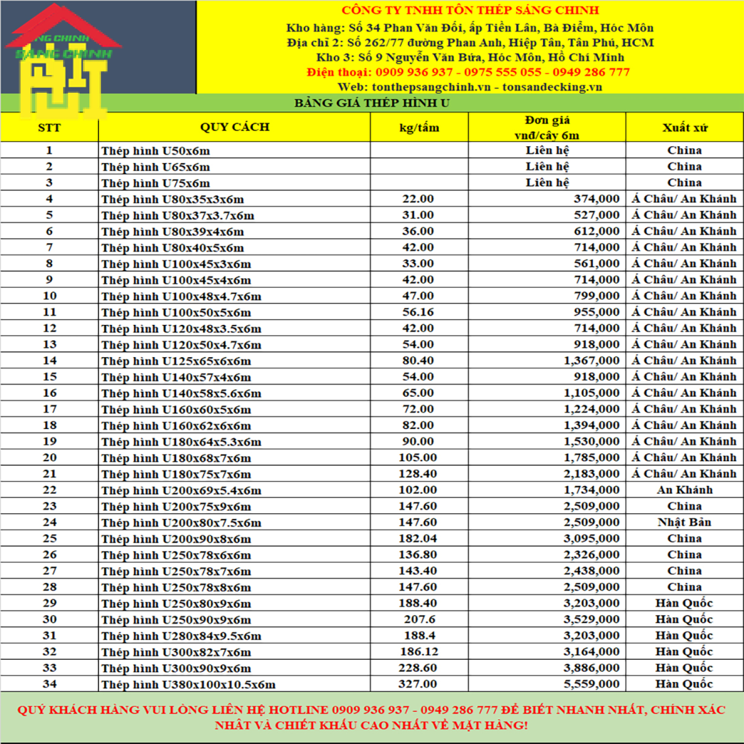 Thép hình U100x45x4x6m