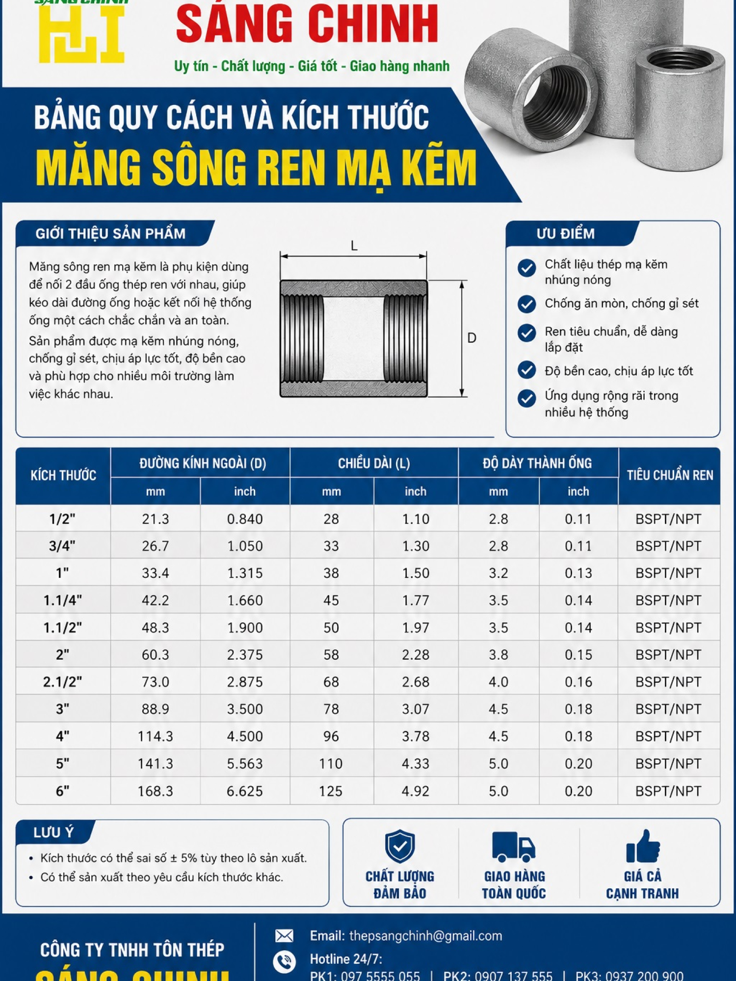 Măng Sông Ren Mạ Kẽm (D17- D114)