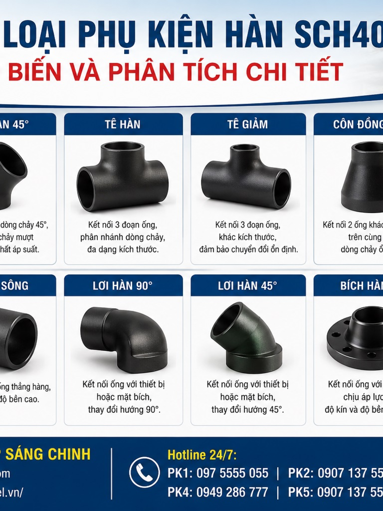 Phụ Kiện Hàn SCH40 (Co, tê, bầu, chén hàn, mặt bích….)