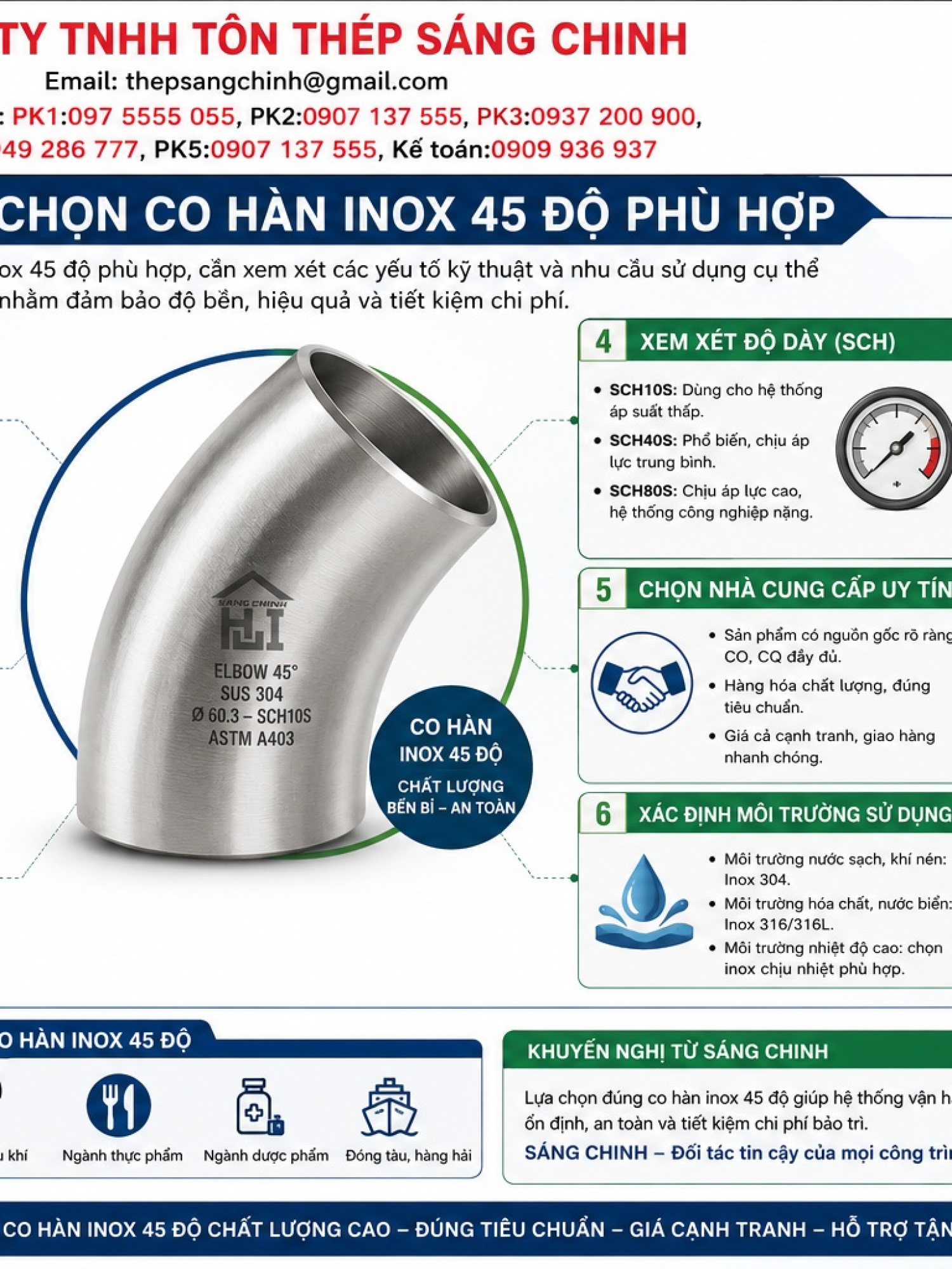 Co hàn inox 45 độ 304, 316 (co lơi)