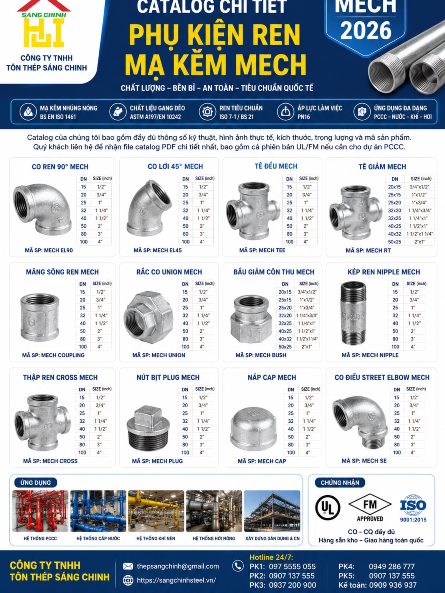 Phụ Kiện Ren Mạ Kẽm Mech (Catalog + Bảng giá)