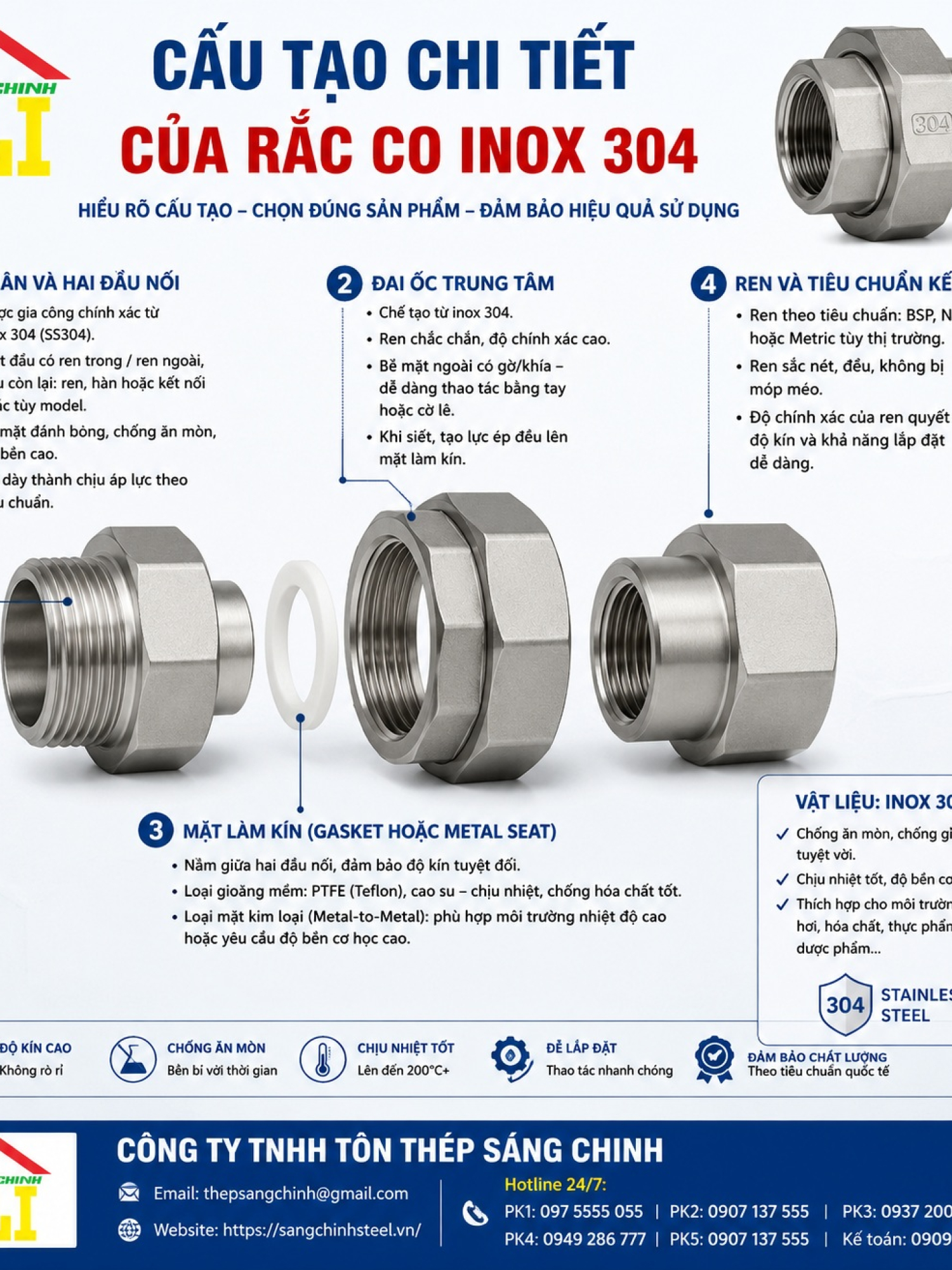 Rắc co inox 304