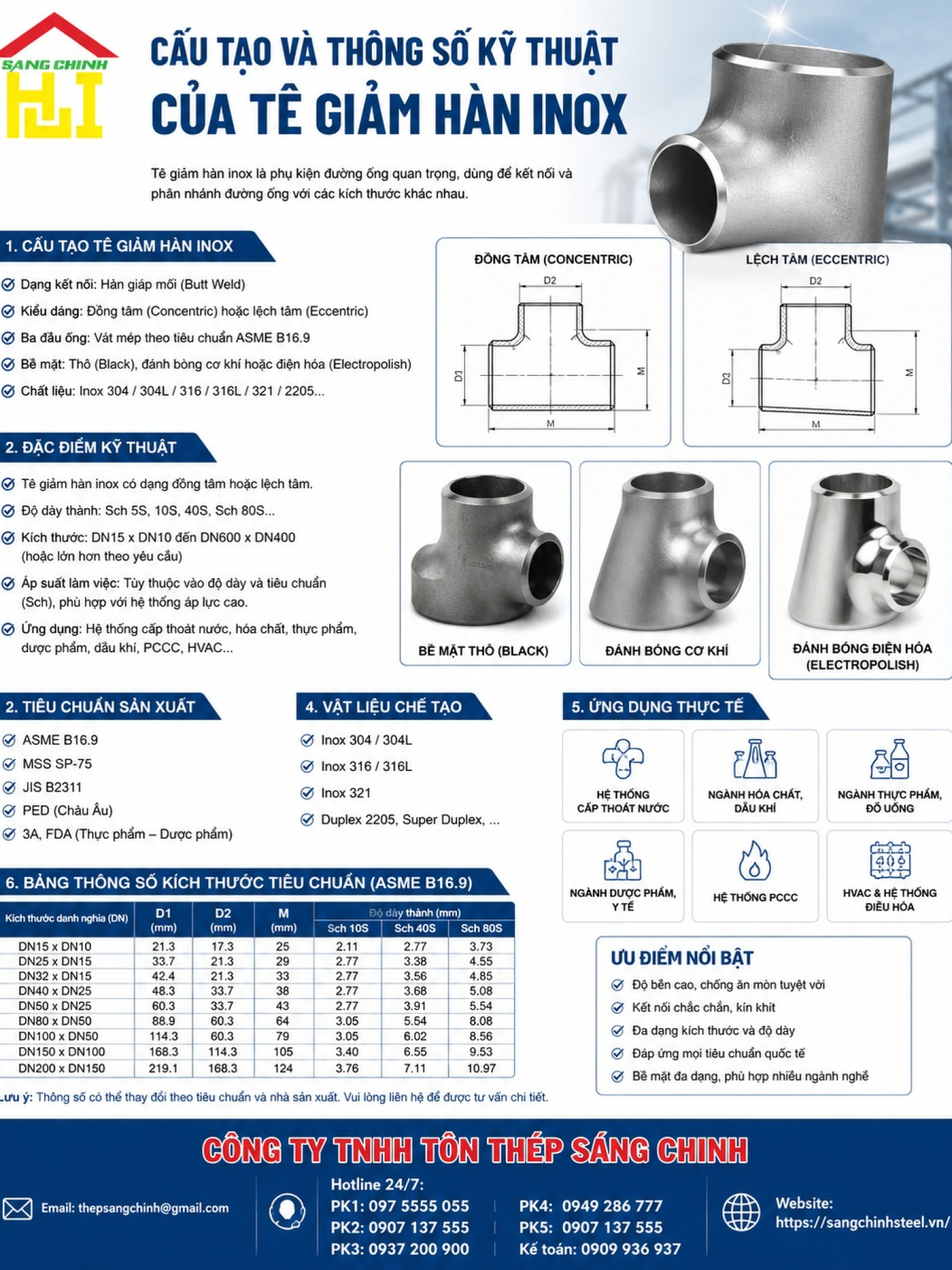 Tê giảm hàn inox 304, 316