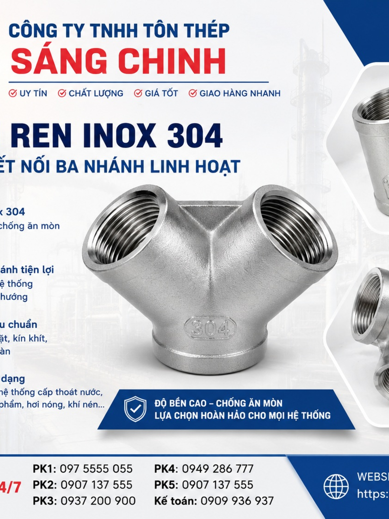 Co lơi ren inox, chếch ren inox 304
