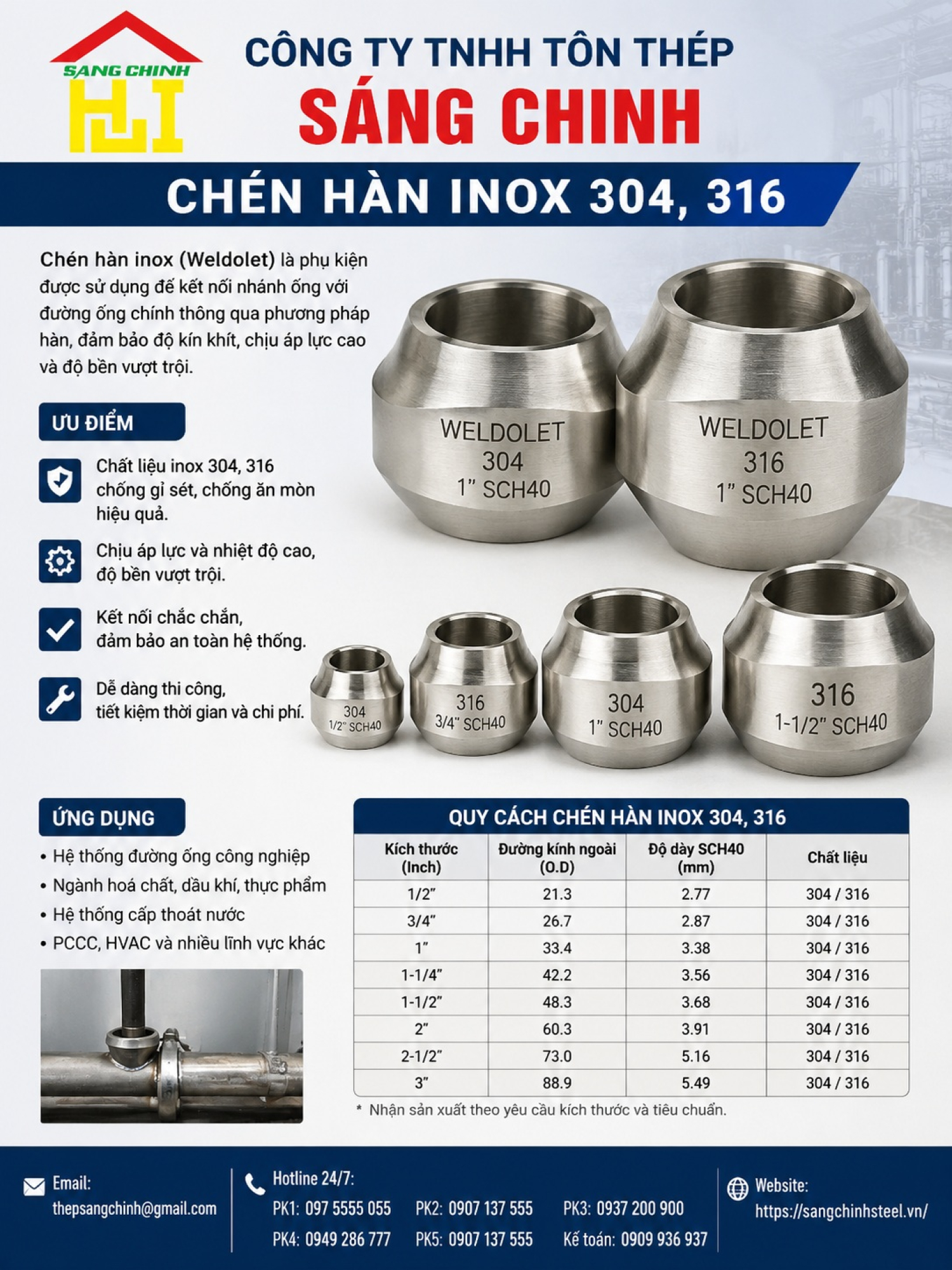 Chén hàn inox 304, 316