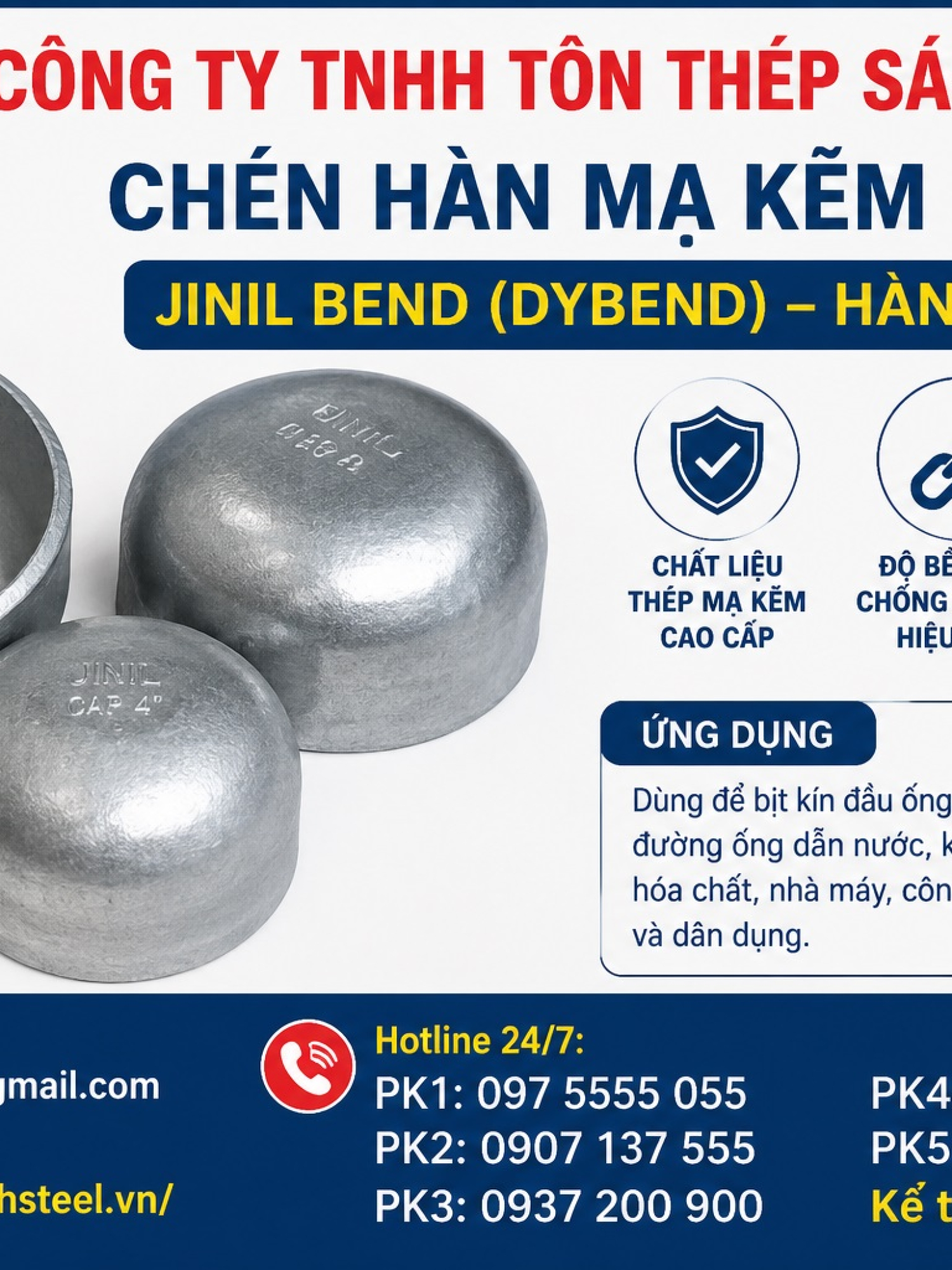Chén hàn mạ kẽm (Cap) Jinil bend (Dybend) – Hàn Quốc