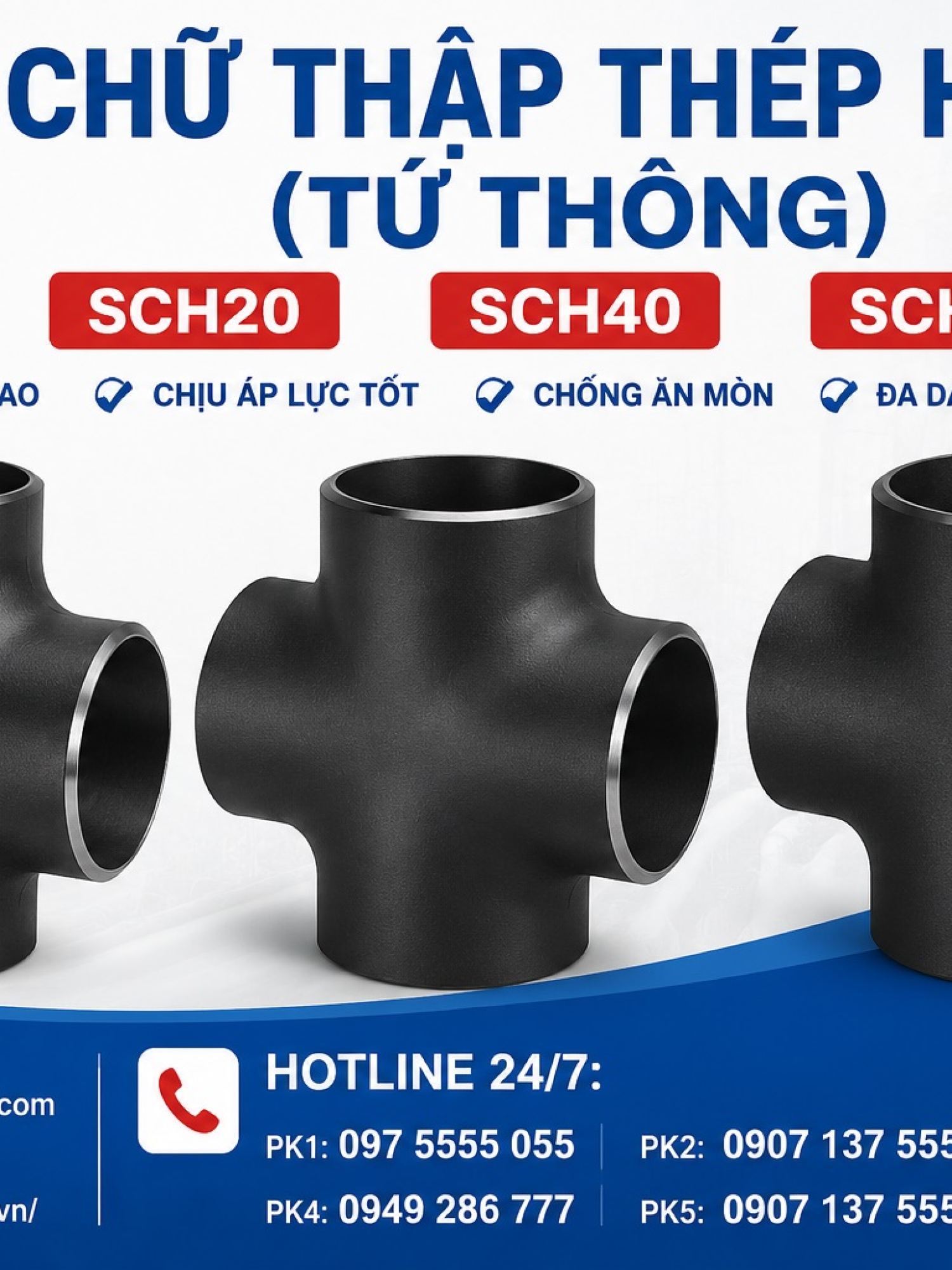 Chữ Thập Thép Hàn (Tứ Thông) SCH20 SCH40 SCH80