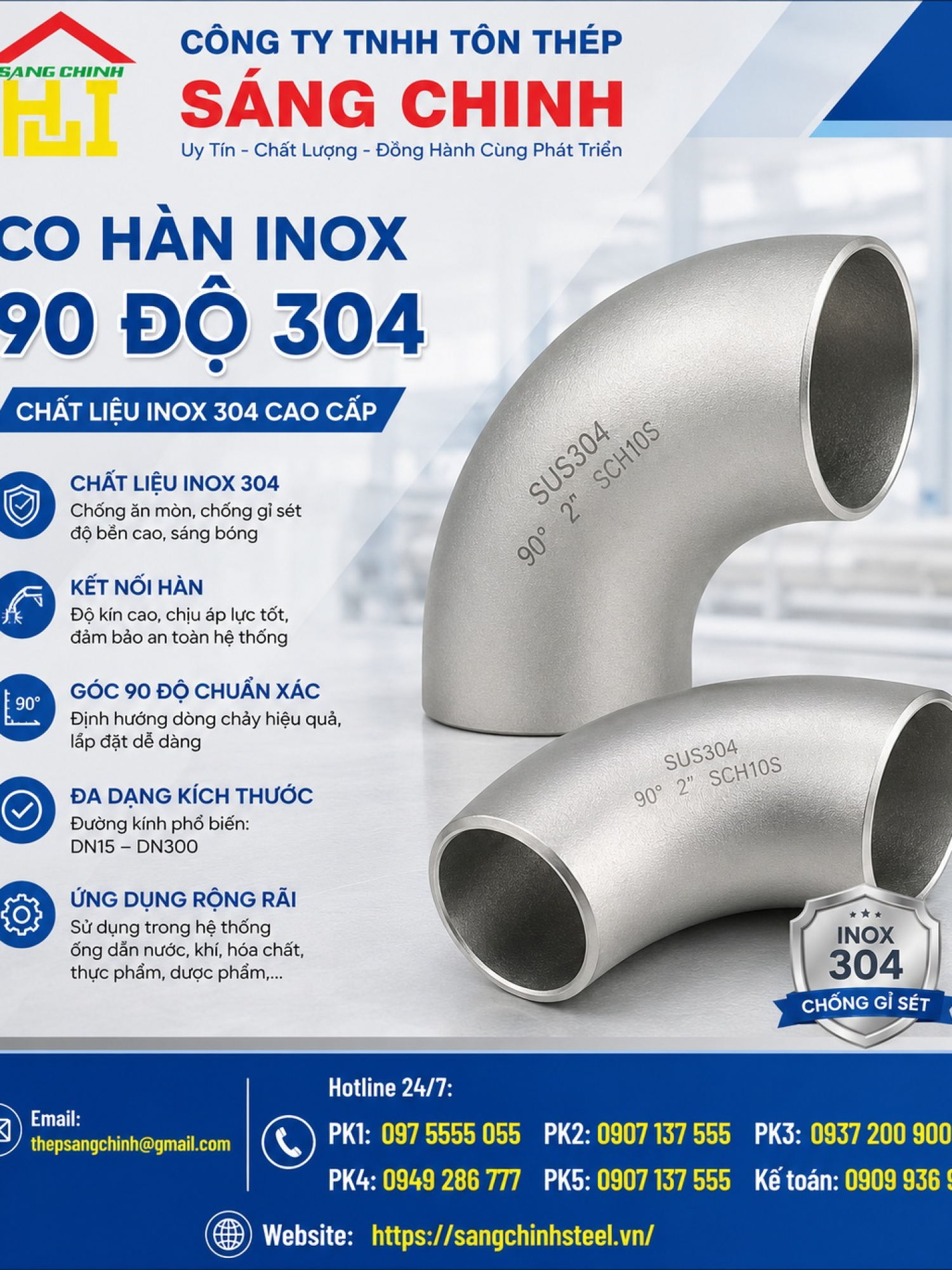Co hàn inox 90 độ 304