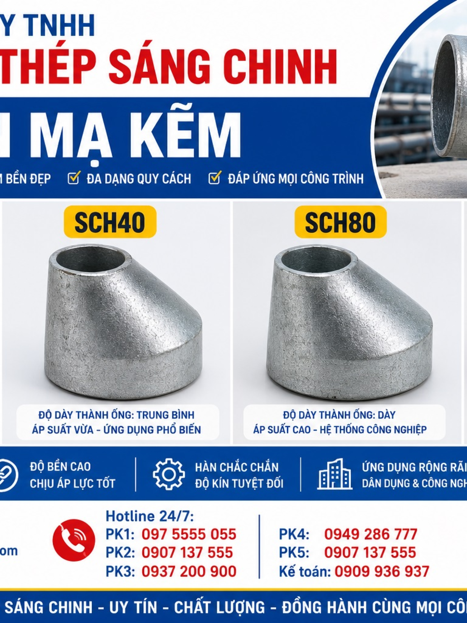 Co Hàn Mạ Kẽm SCH20 SCH40 SCH80 SCH160