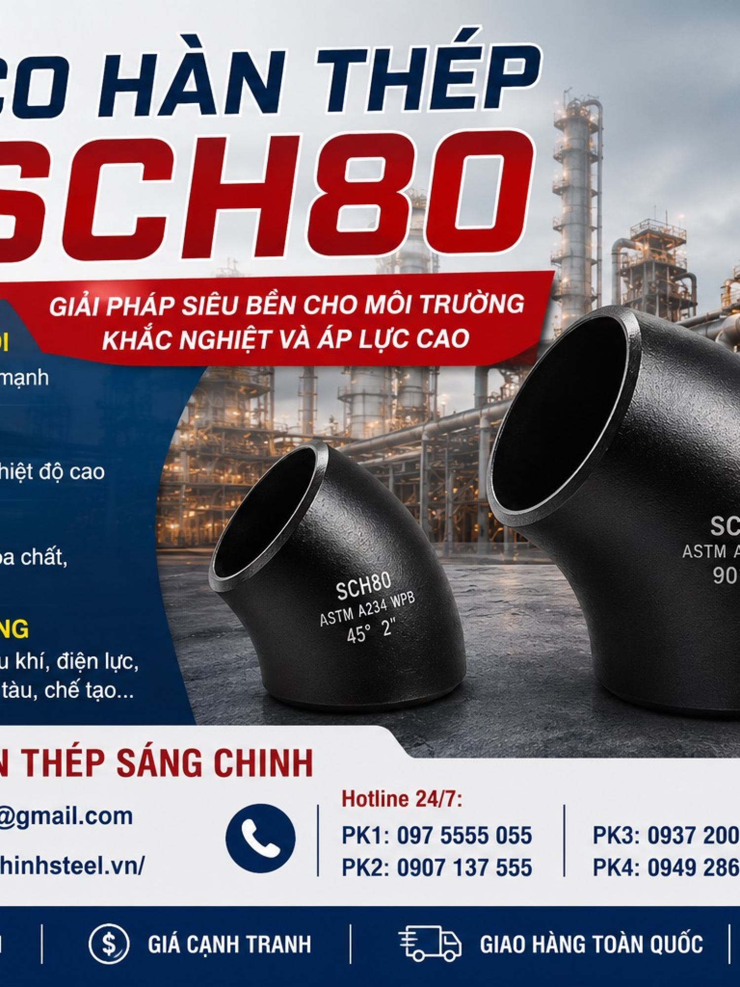 Co Hàn Thép (Cút) SCH20, SCH40, SCH80