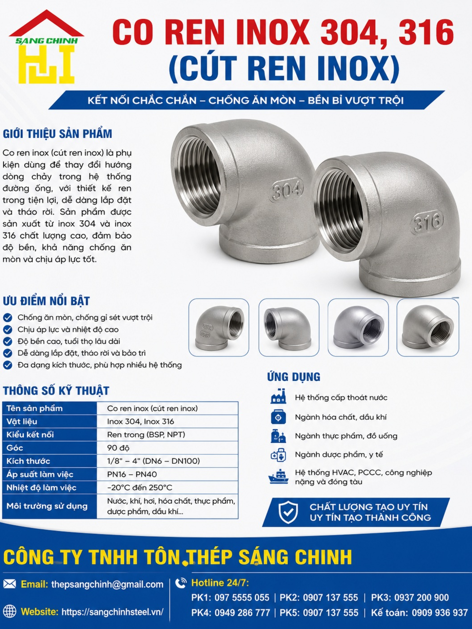 Co ren inox 304, 316 (cút ren inox)