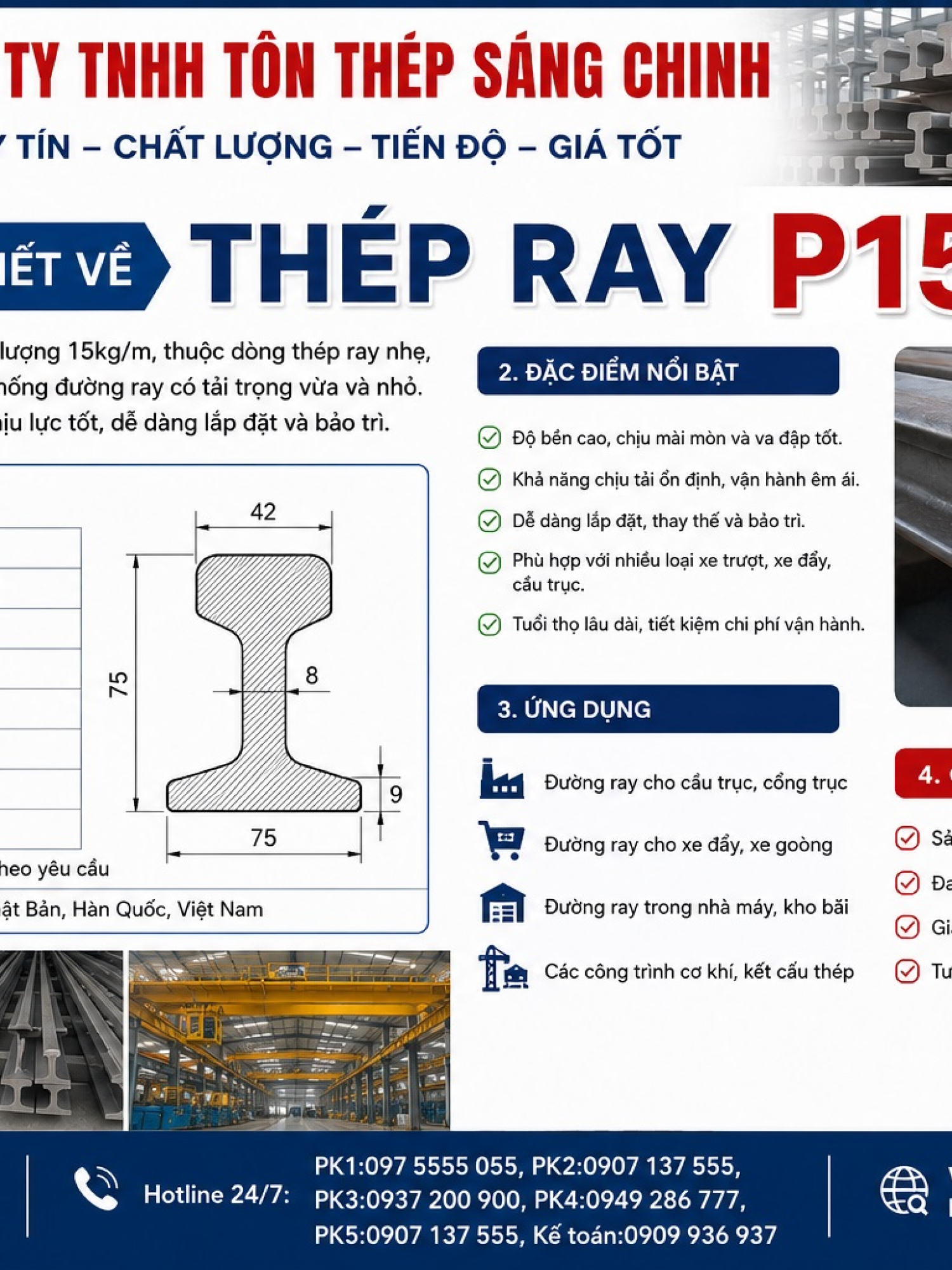 Thép Ray P15 (15.2kg/m)