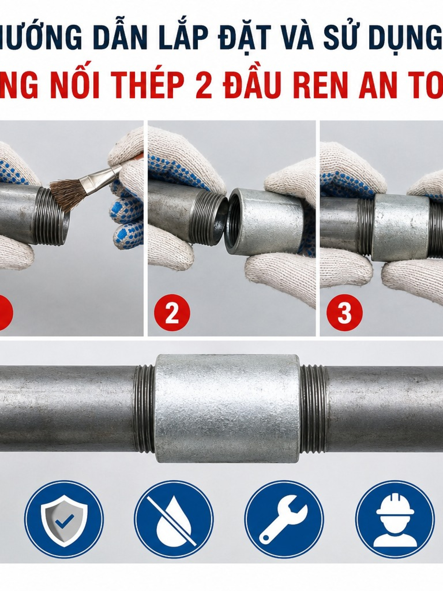 Ống nối thép 2 đầu ren (XEM) 1 tấc 2 tấc 3 tấc….