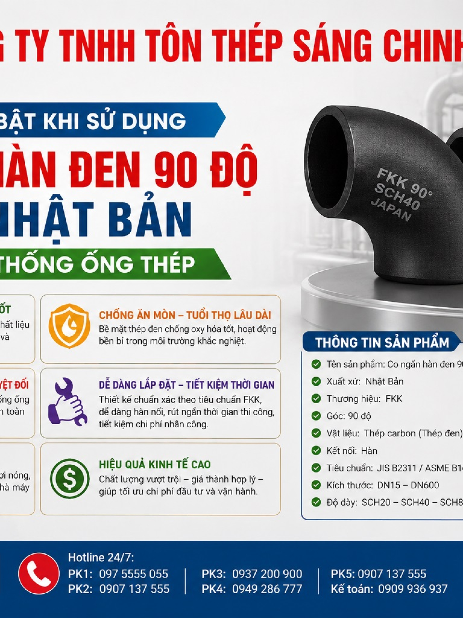 Co ngắn hàn đen 90 độ FKK – Nhật