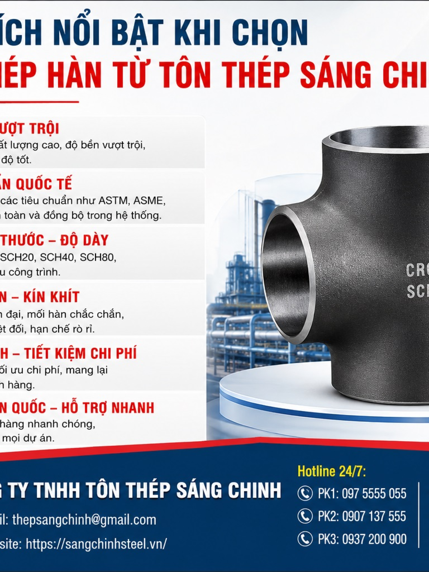 Chữ Thập Thép Hàn (Tứ Thông) SCH20 SCH40 SCH80