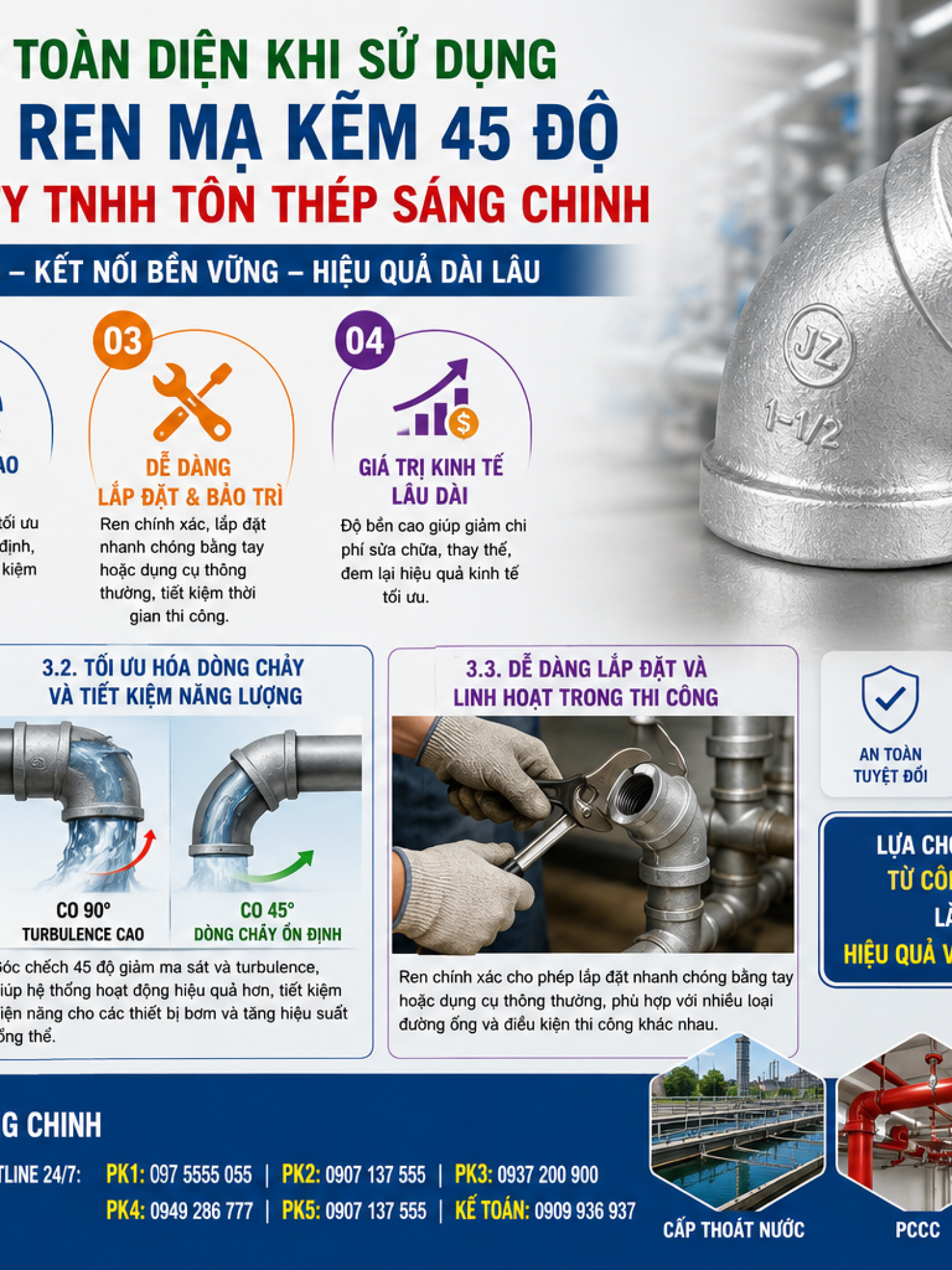 Co Lơi Ren Mạ Kẽm 45 Độ (Chếch)