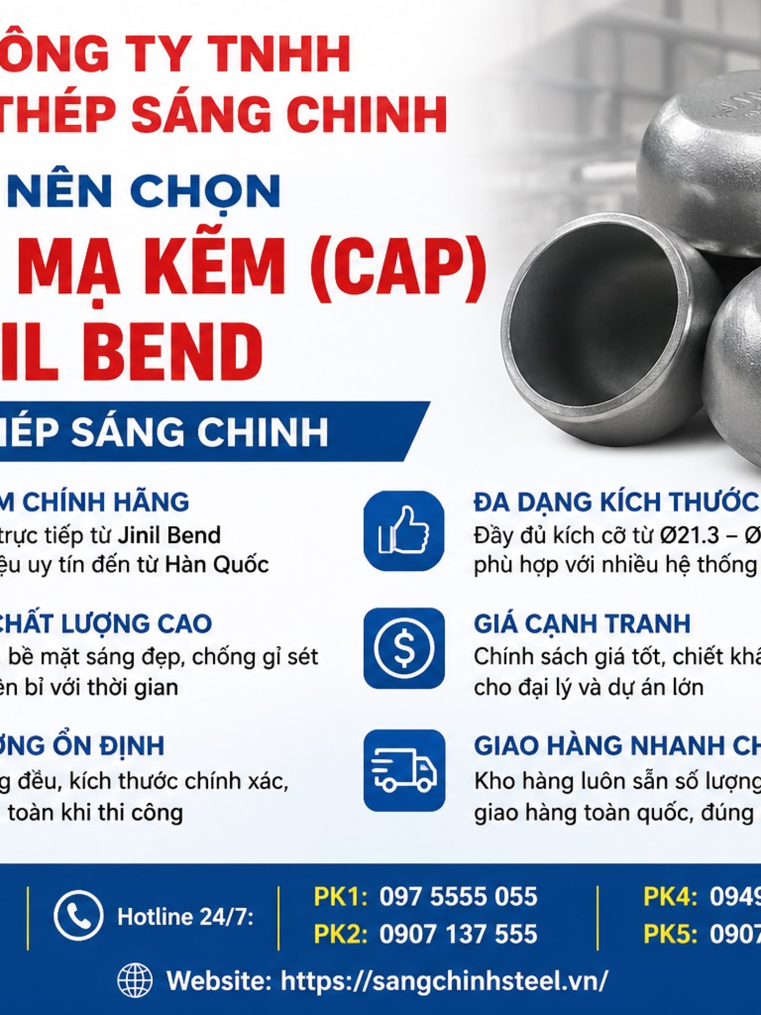 Chén hàn mạ kẽm (Cap) Jinil bend (Dybend) – Hàn Quốc