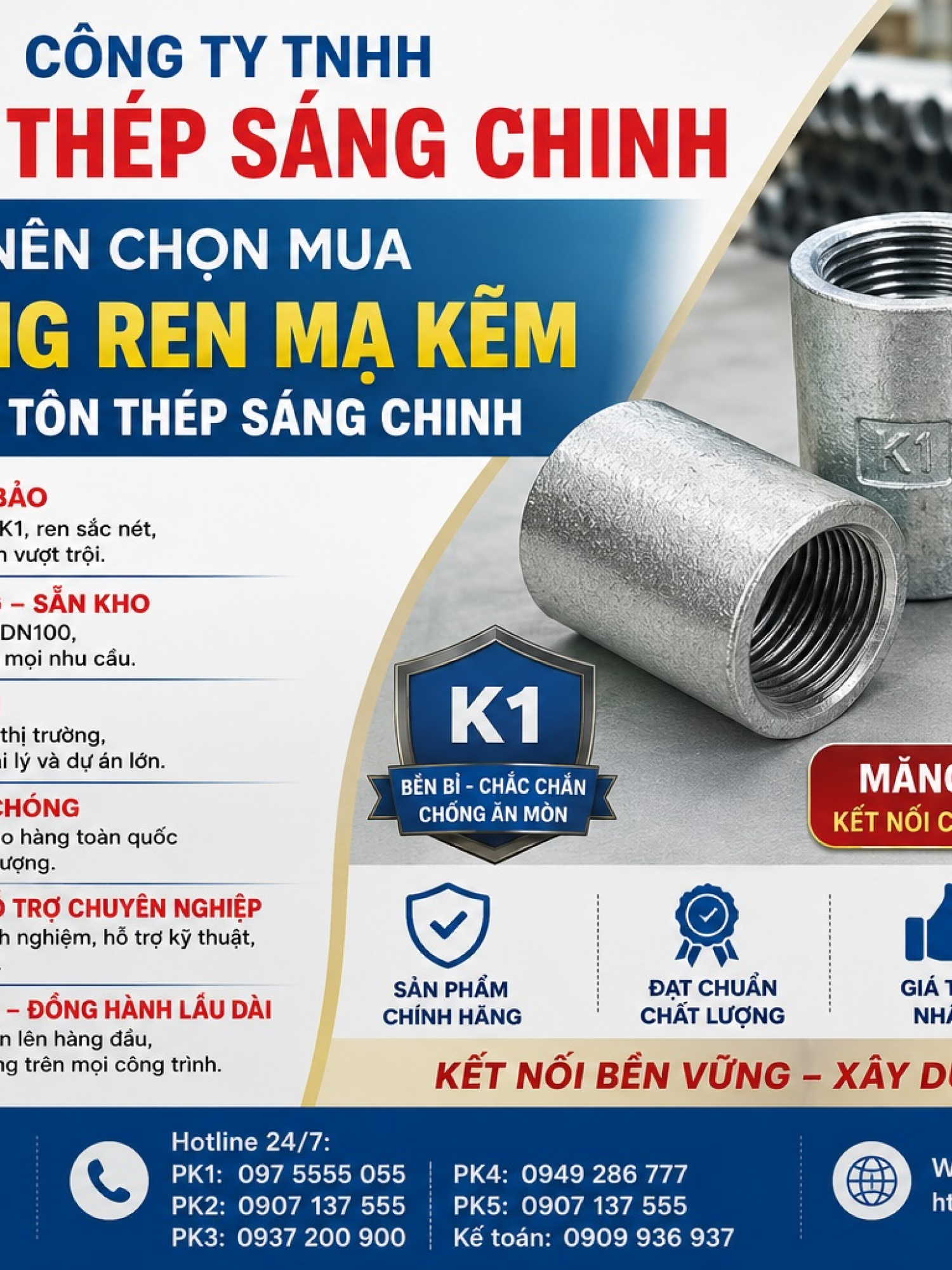 Măng sông ren mạ kẽm giá rẻ k1