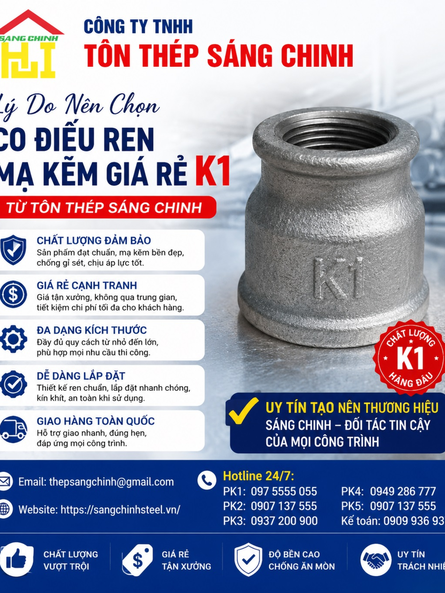 Co điếu ren mạ kẽm giá rẻ K1