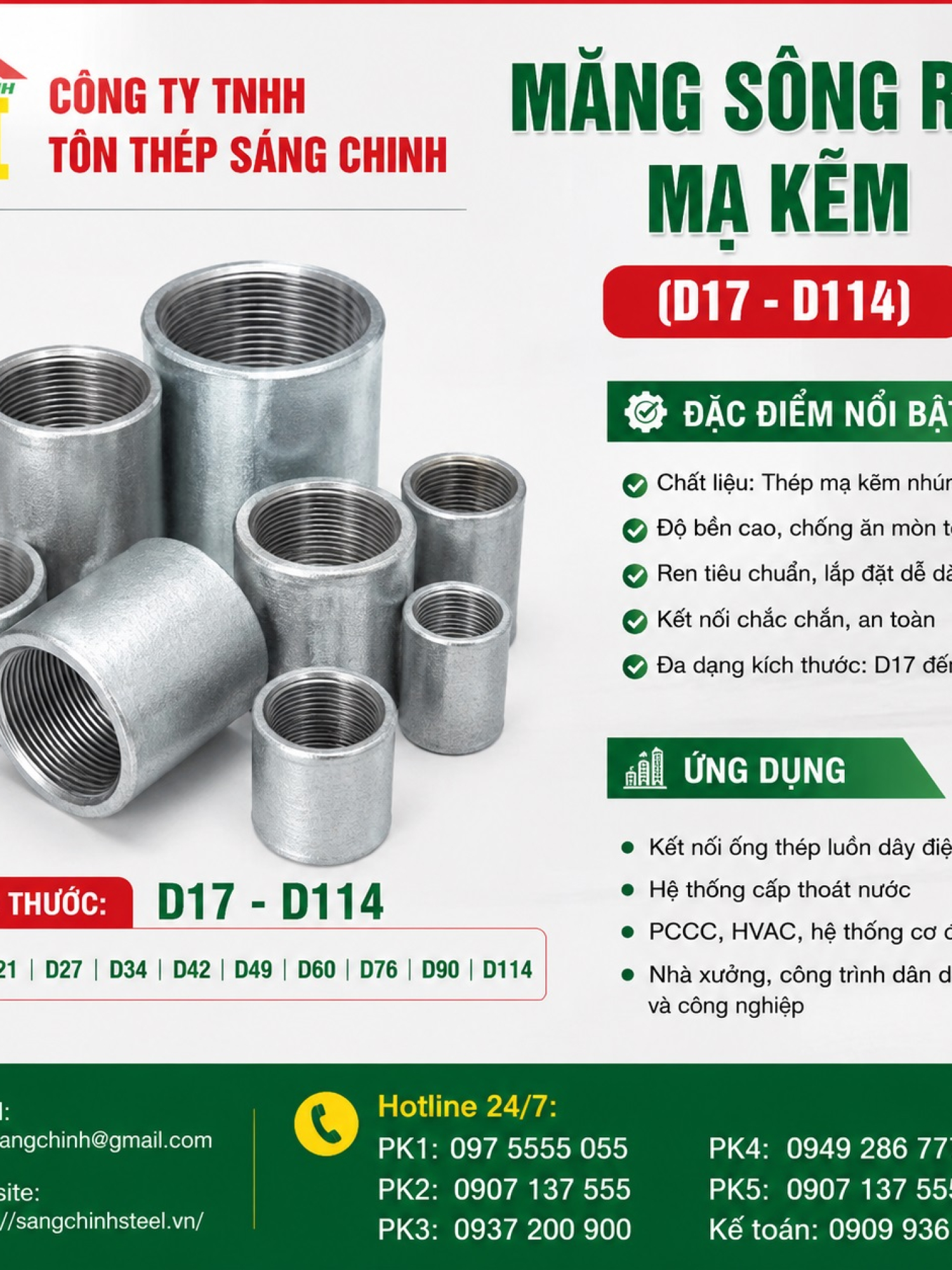 Măng Sông Ren Mạ Kẽm (D17- D114)