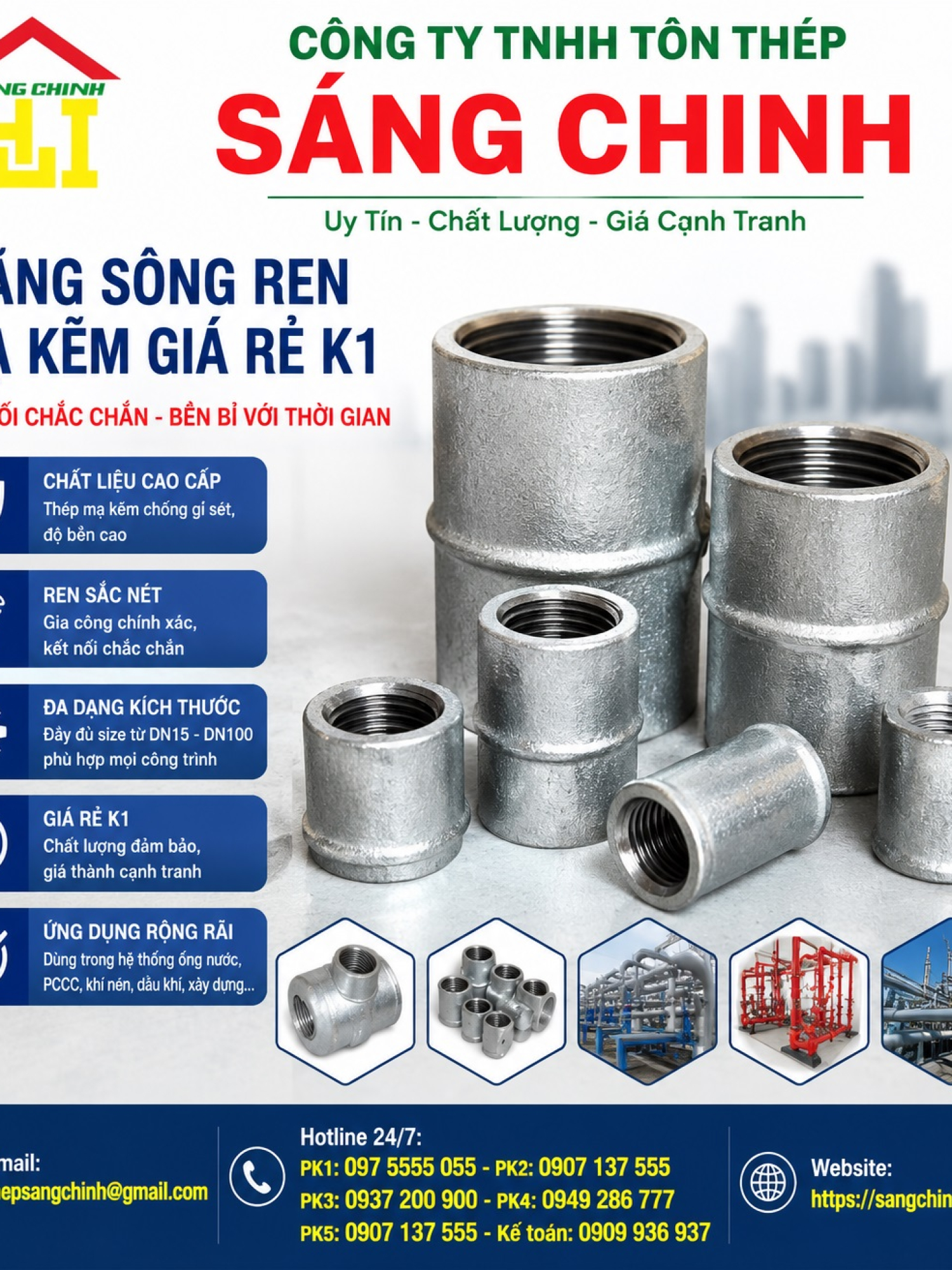 Măng sông ren mạ kẽm giá rẻ k1