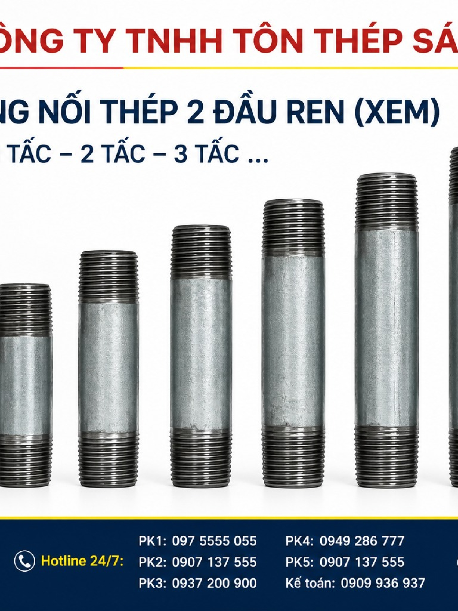 Ống nối thép 2 đầu ren (XEM) 1 tấc 2 tấc 3 tấc….