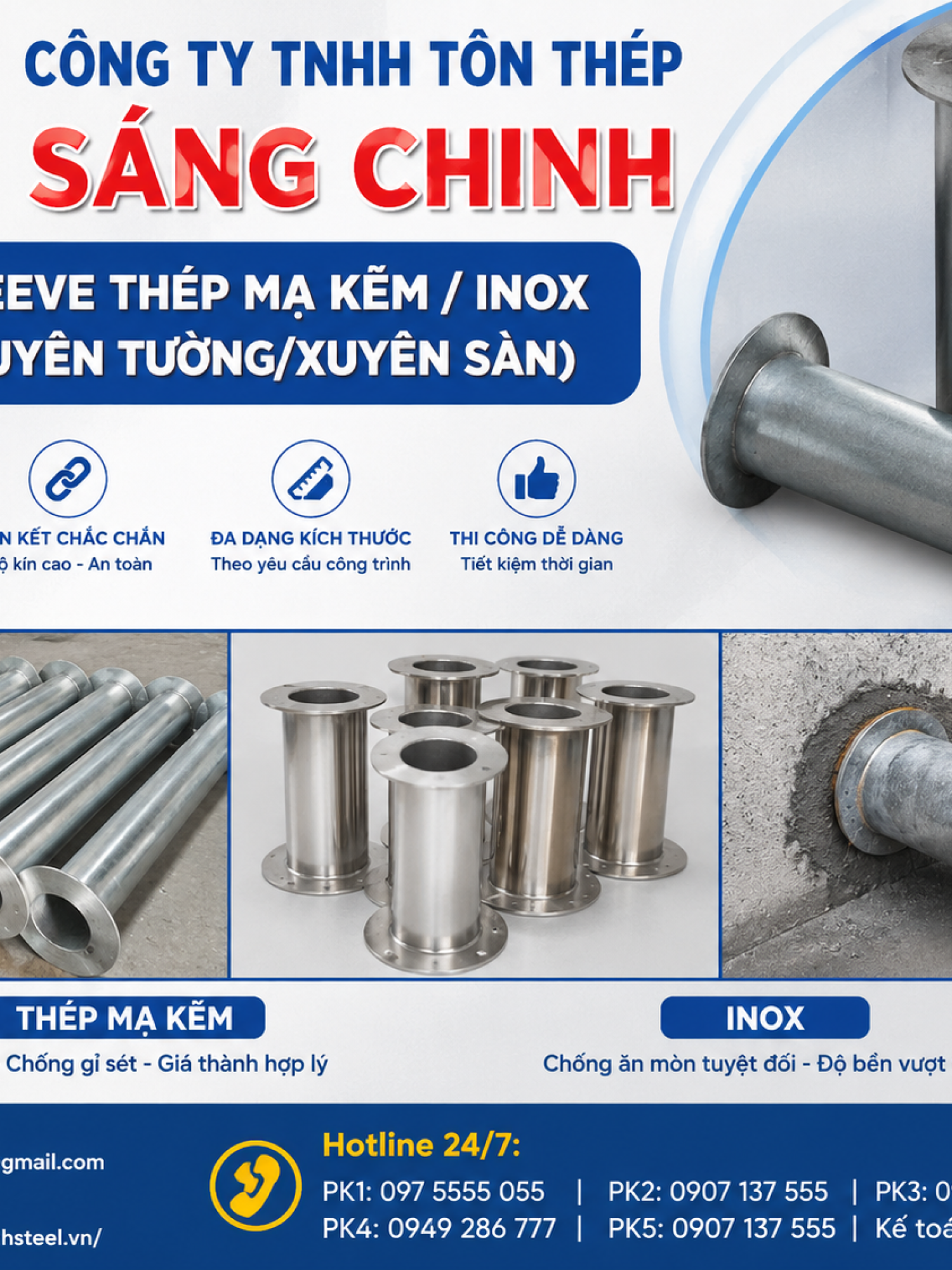 Ống Sleeve thép mạ kẽm / INOX (ống xuyên tường/xuyên sàn)