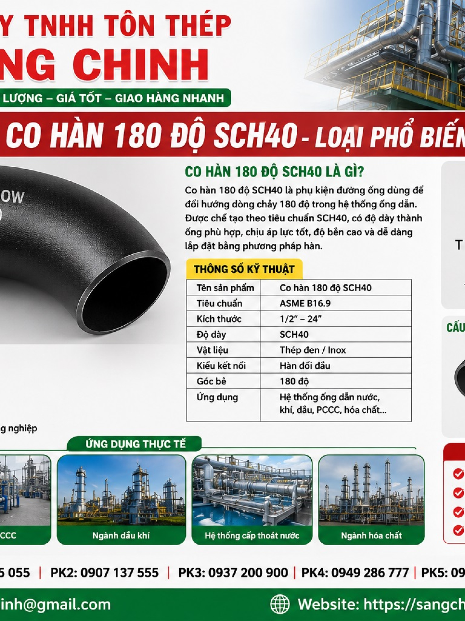 Co Hàn 180 Độ SCH20 SCH40 SCH80