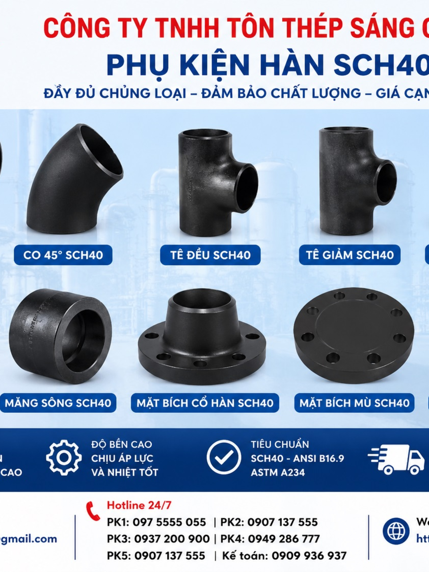 Phụ Kiện Hàn SCH40 (Co, tê, bầu, chén hàn, mặt bích….)