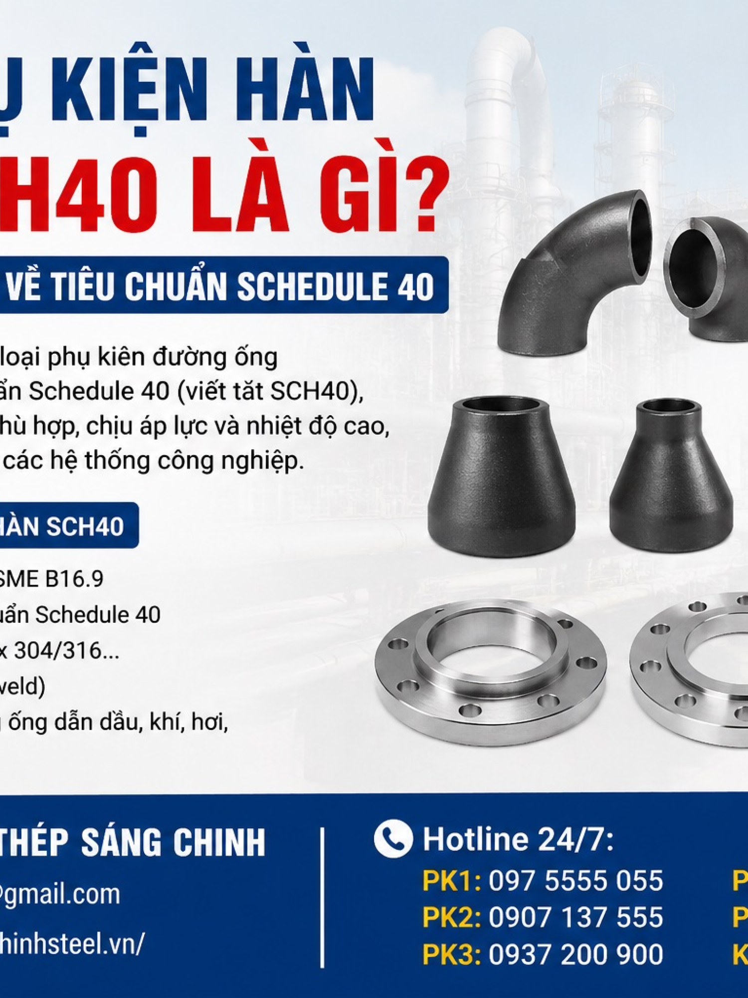 Phụ Kiện Hàn SCH40 (Co, tê, bầu, chén hàn, mặt bích….)