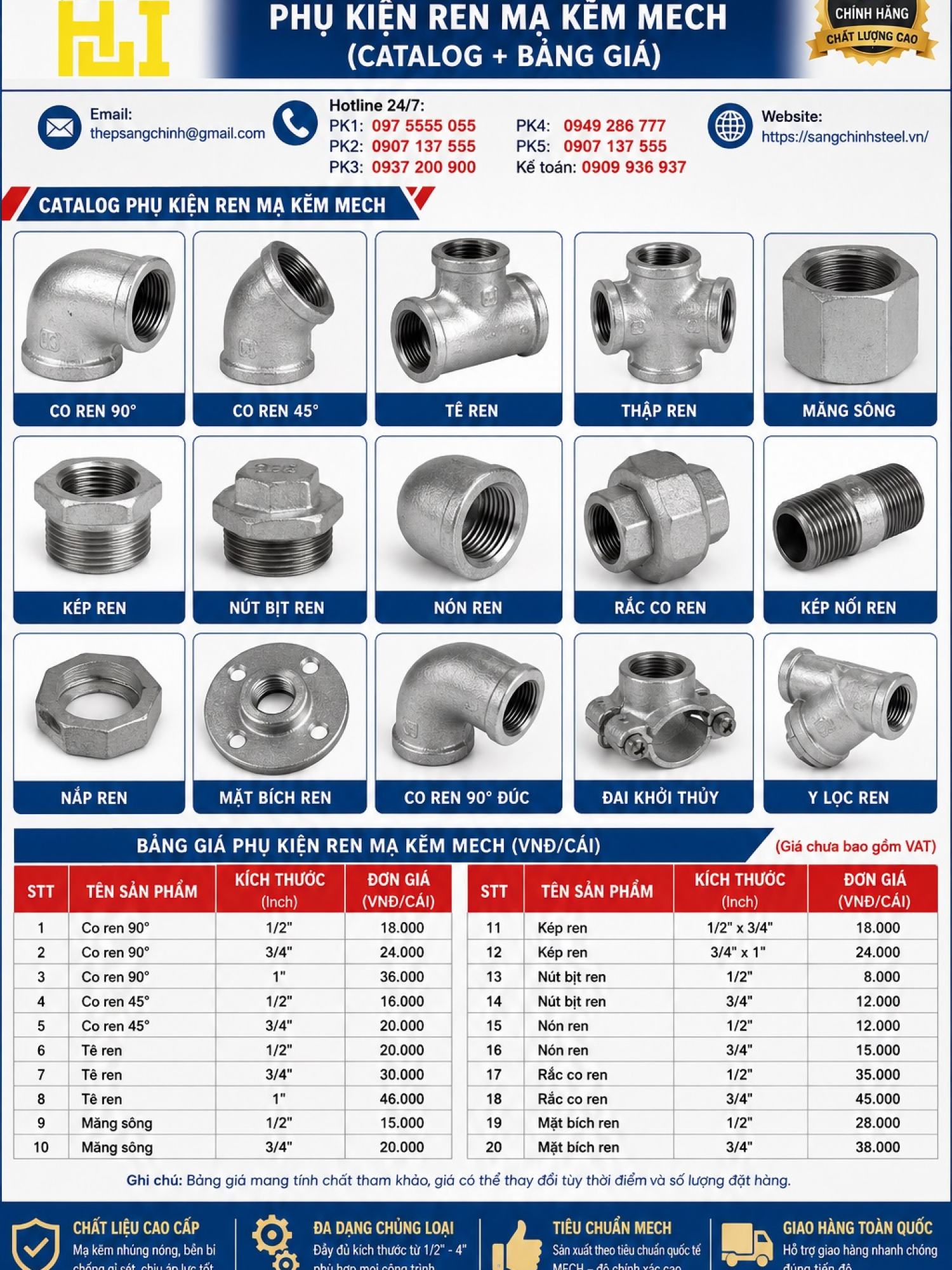 Phụ Kiện Ren Mạ Kẽm Mech (Catalog + Bảng giá)