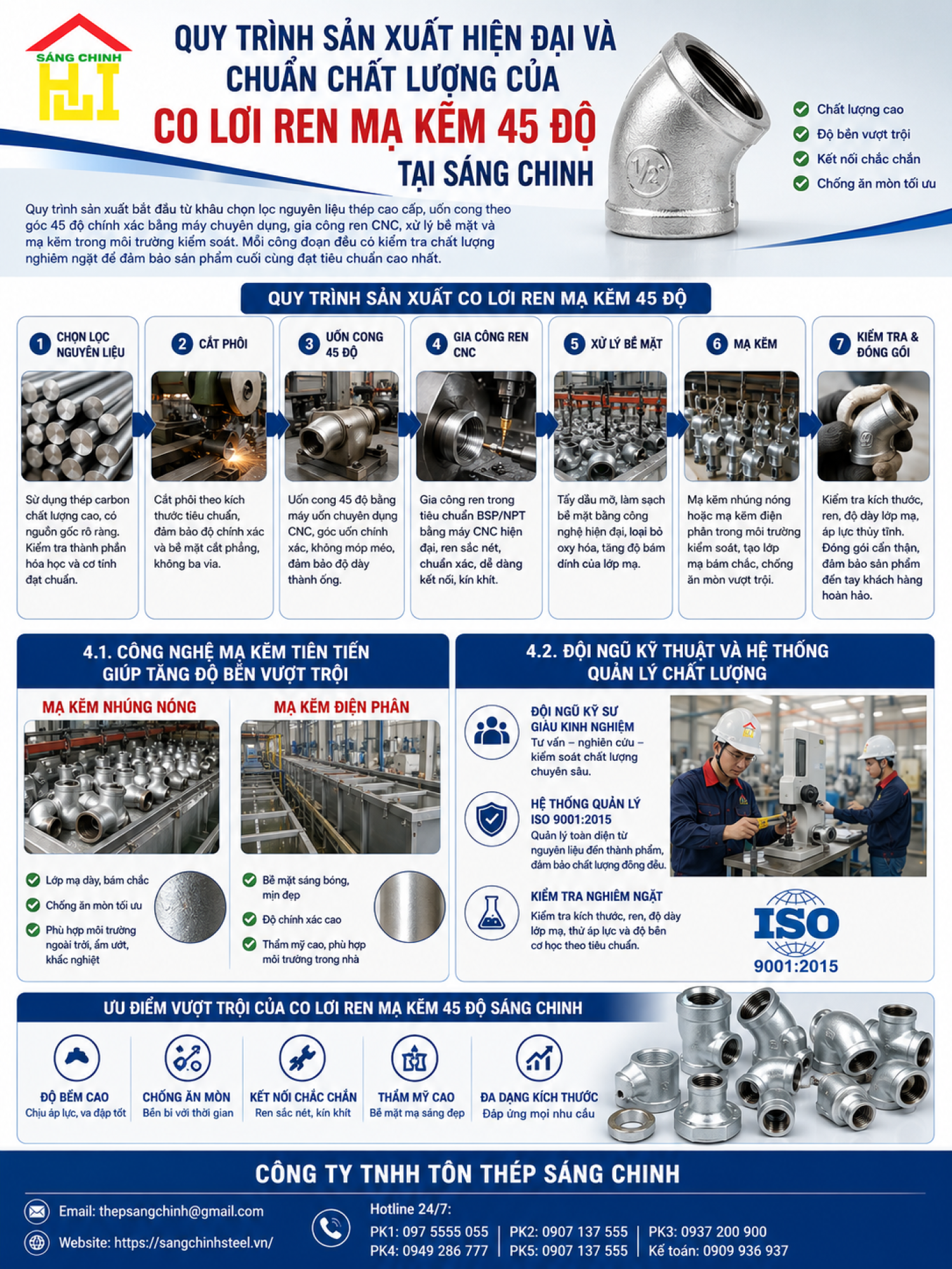 Co Lơi Ren Mạ Kẽm 45 Độ (Chếch)
