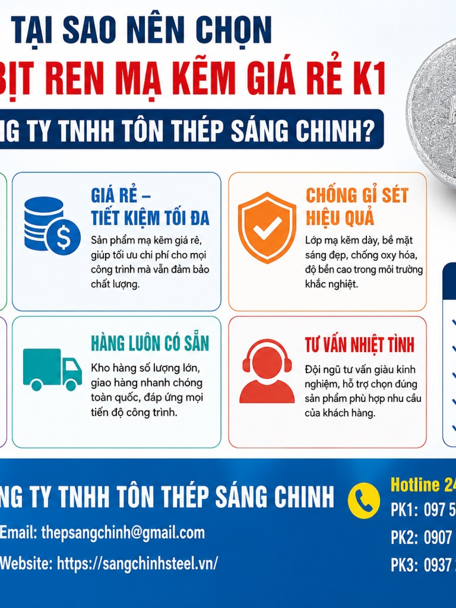 Nắp bịt ren mạ kẽm giá rẻ K1