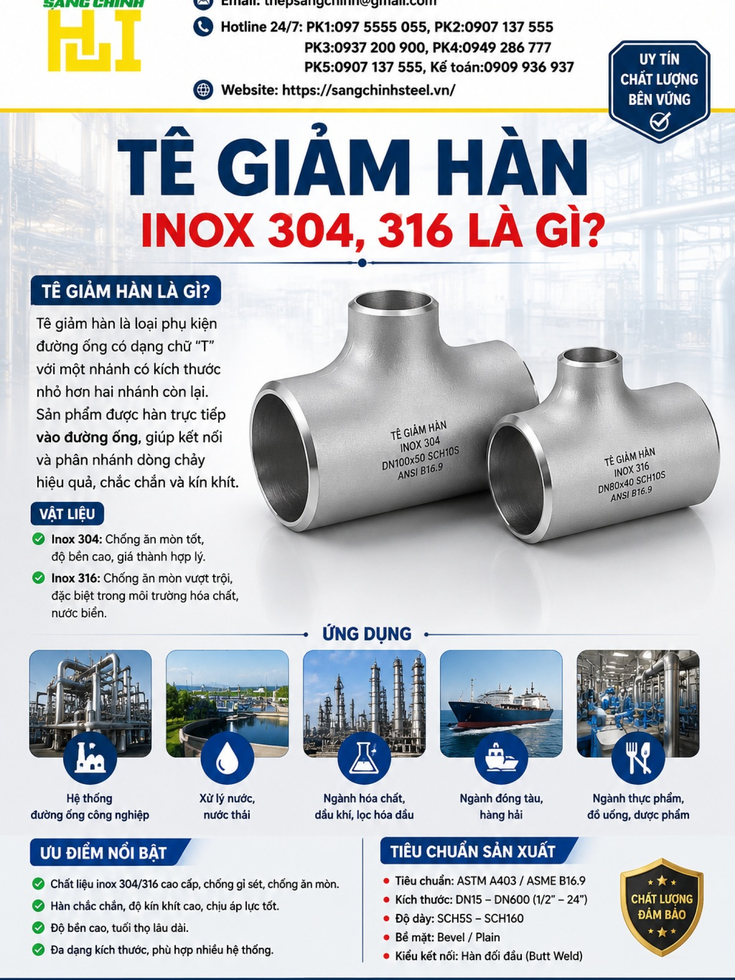 Tê giảm hàn inox 304, 316
