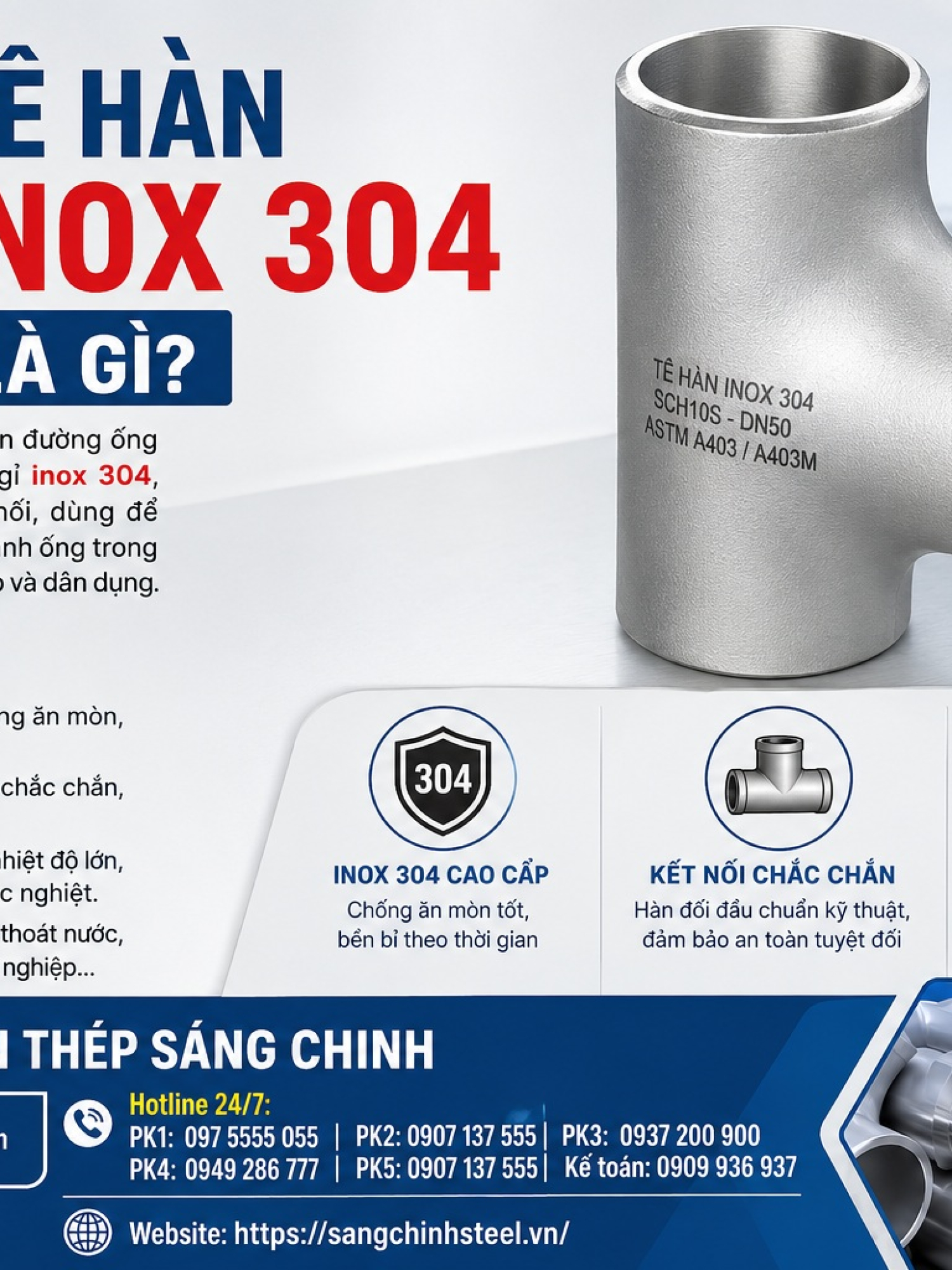 Tê hàn inox 304