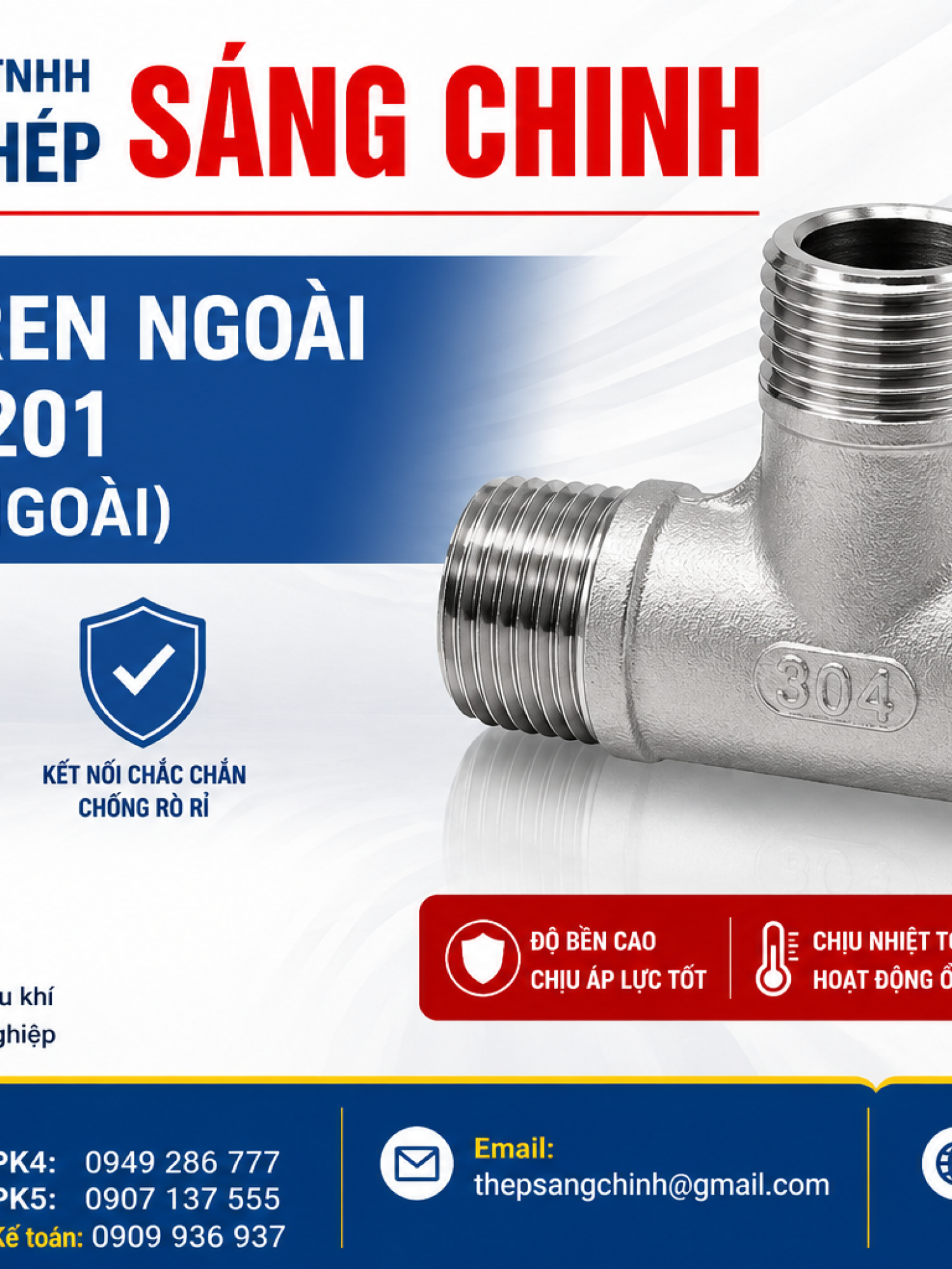 Tê INOX Ren Ngoài 304/316/201 (3 đầu ren ngoài)