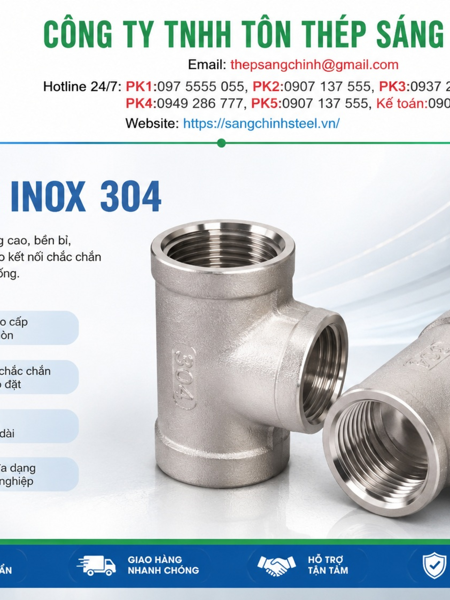 Tê ren inox 304