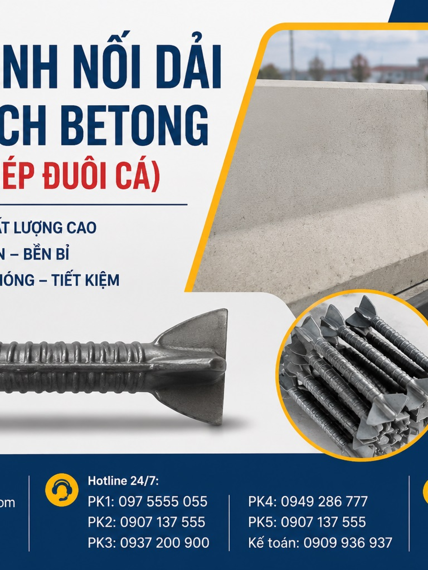 Thanh Nối Dải Phân Cách Betong (Chốt Thép Đuôi Cá)
