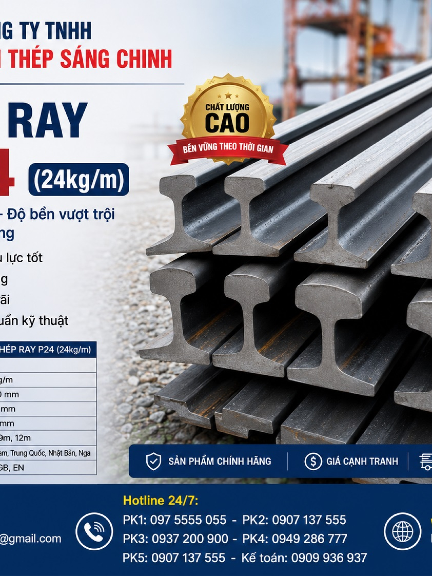 Thép Ray P24 (24kg/m)