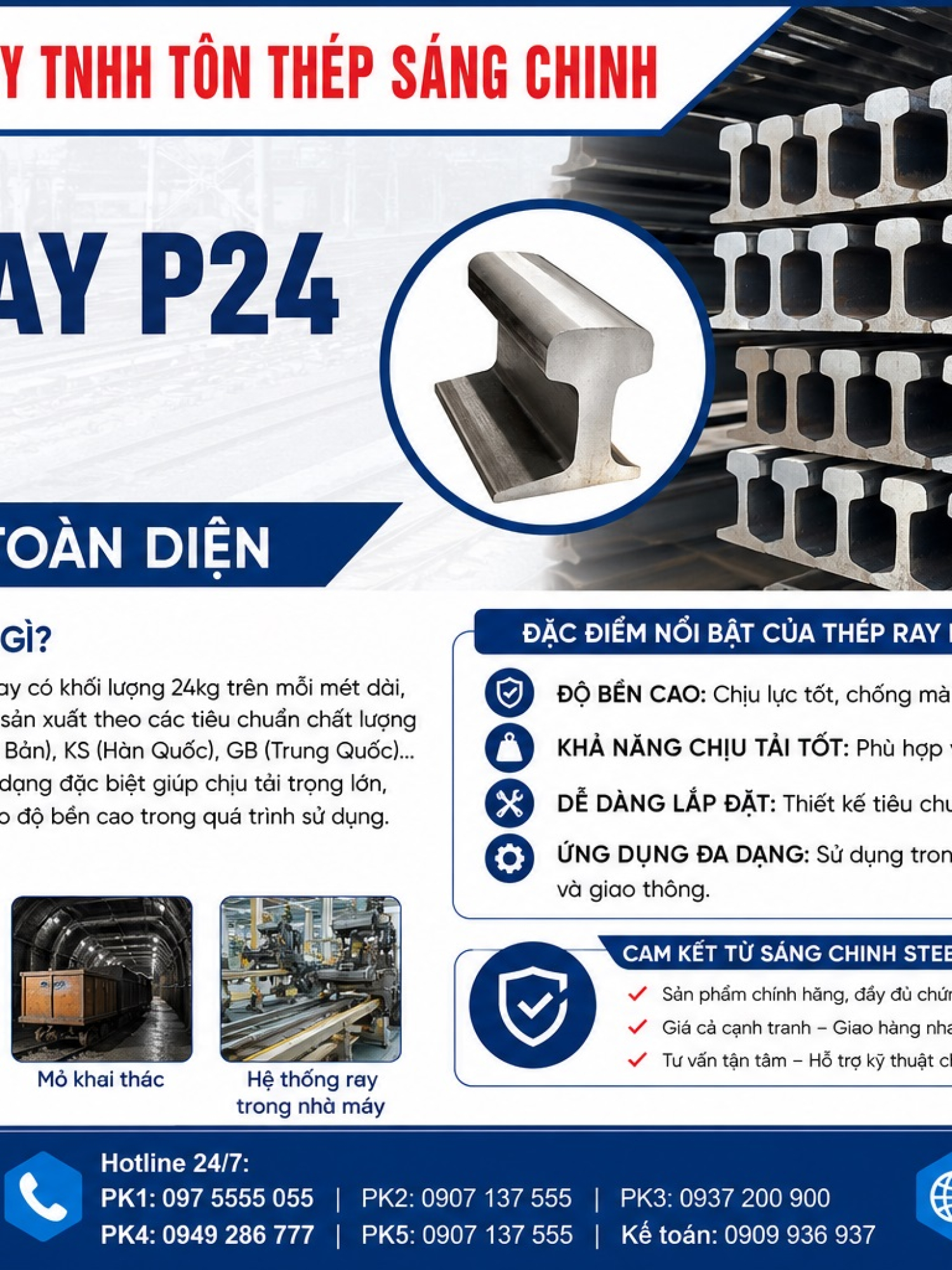 Thép Ray P24 (24kg/m)