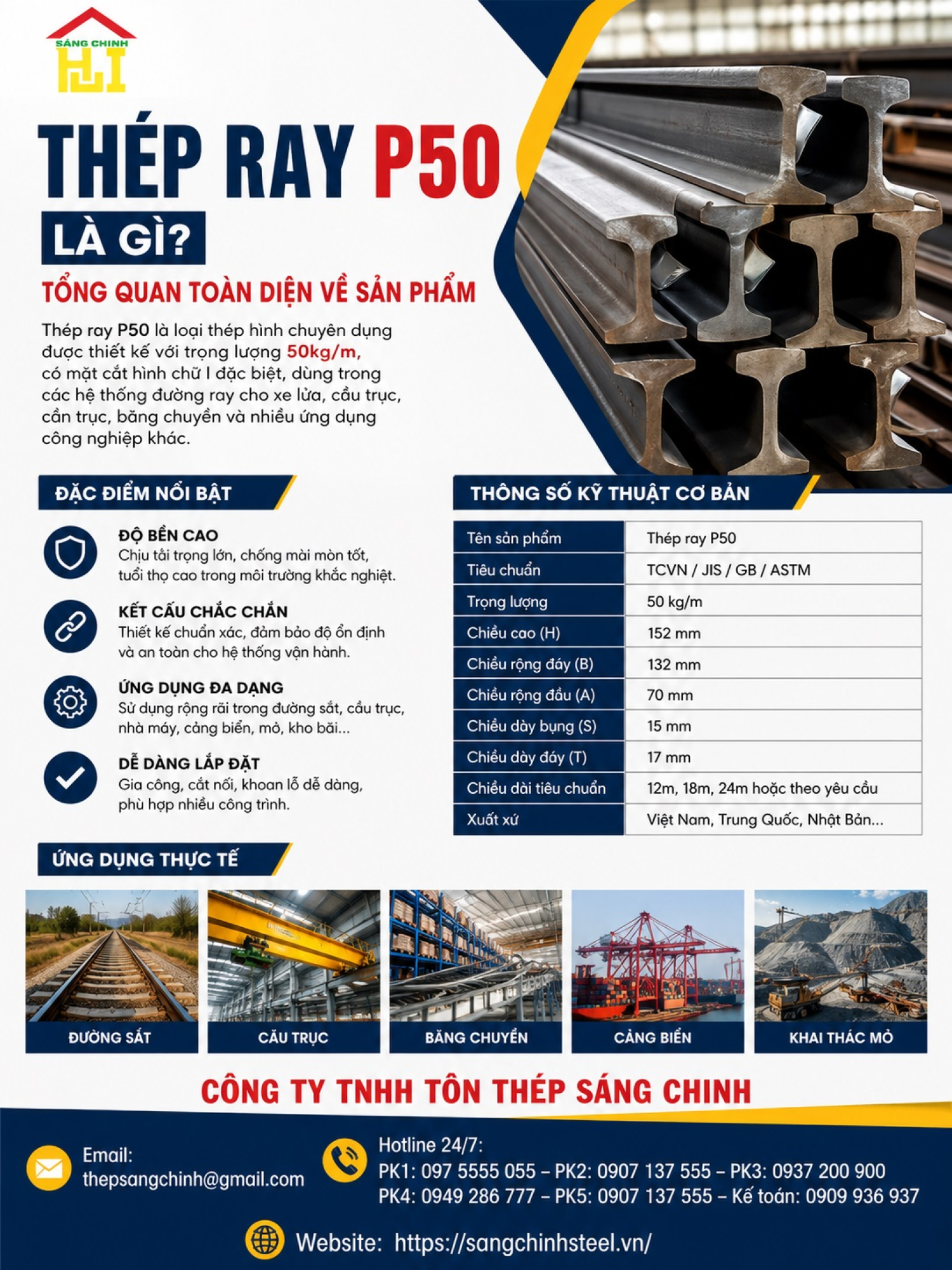 Thép Ray P50 (50kg/m) 12.5m – 25m