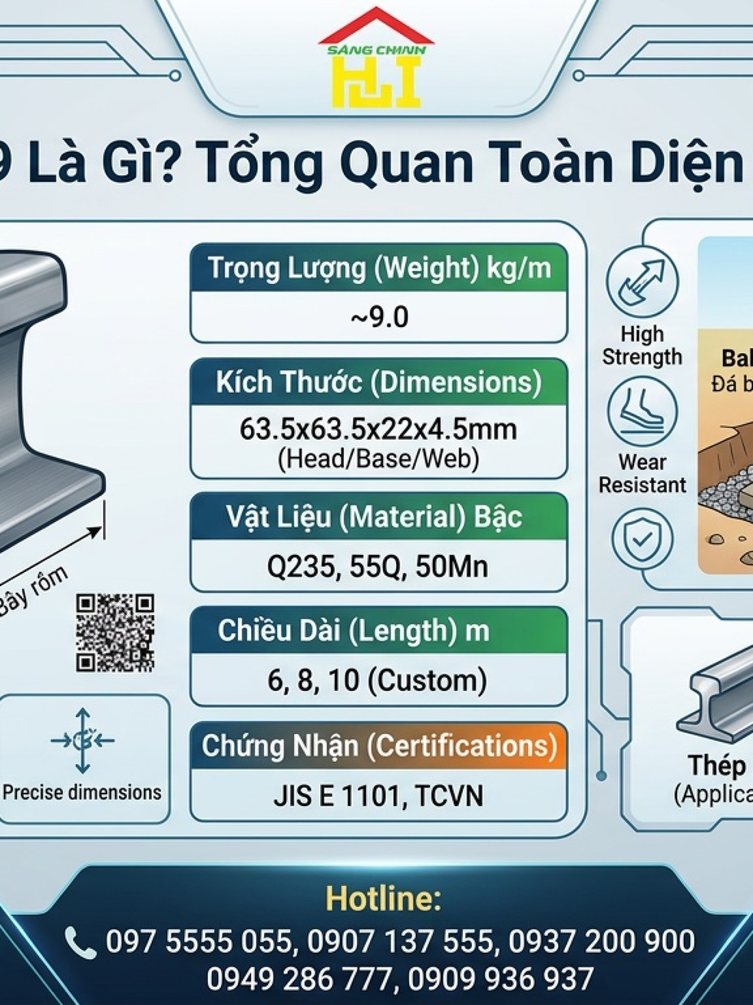Thép Ray P9 (9kg/m)
