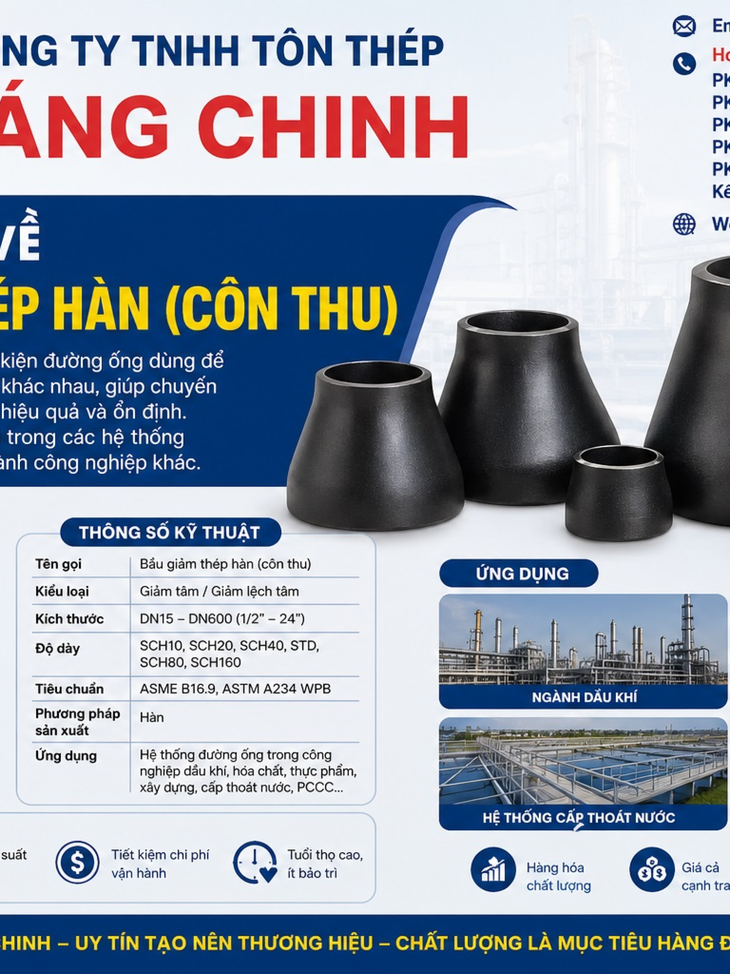 Bầu giảm thép hàn (Côn thu) SCH20, SCH40, SCH80