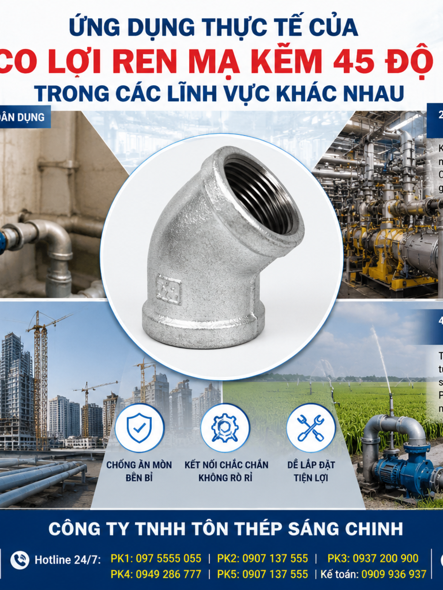 Co Lơi Ren Mạ Kẽm 45 Độ (Chếch)