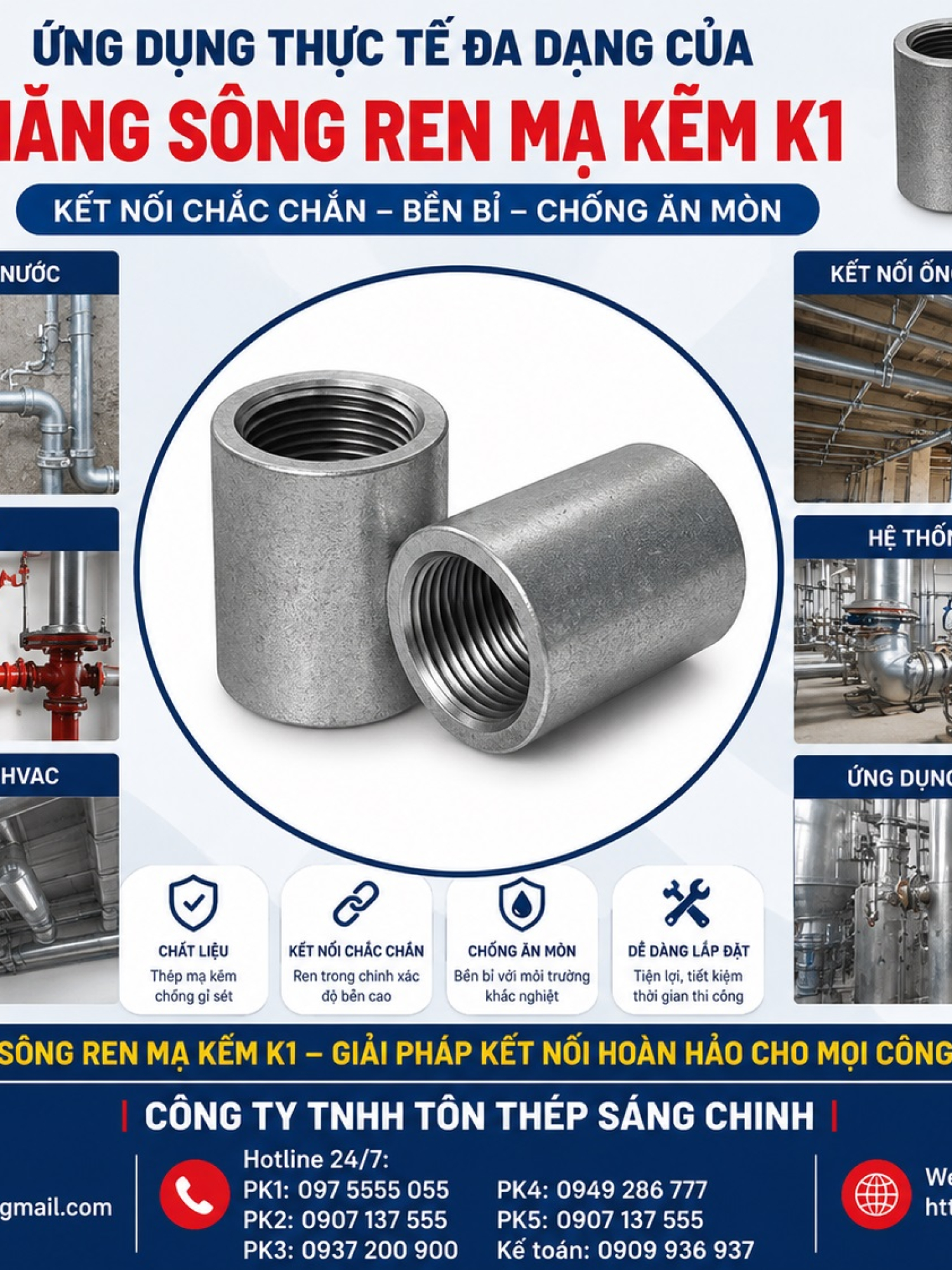 Măng sông ren mạ kẽm giá rẻ k1