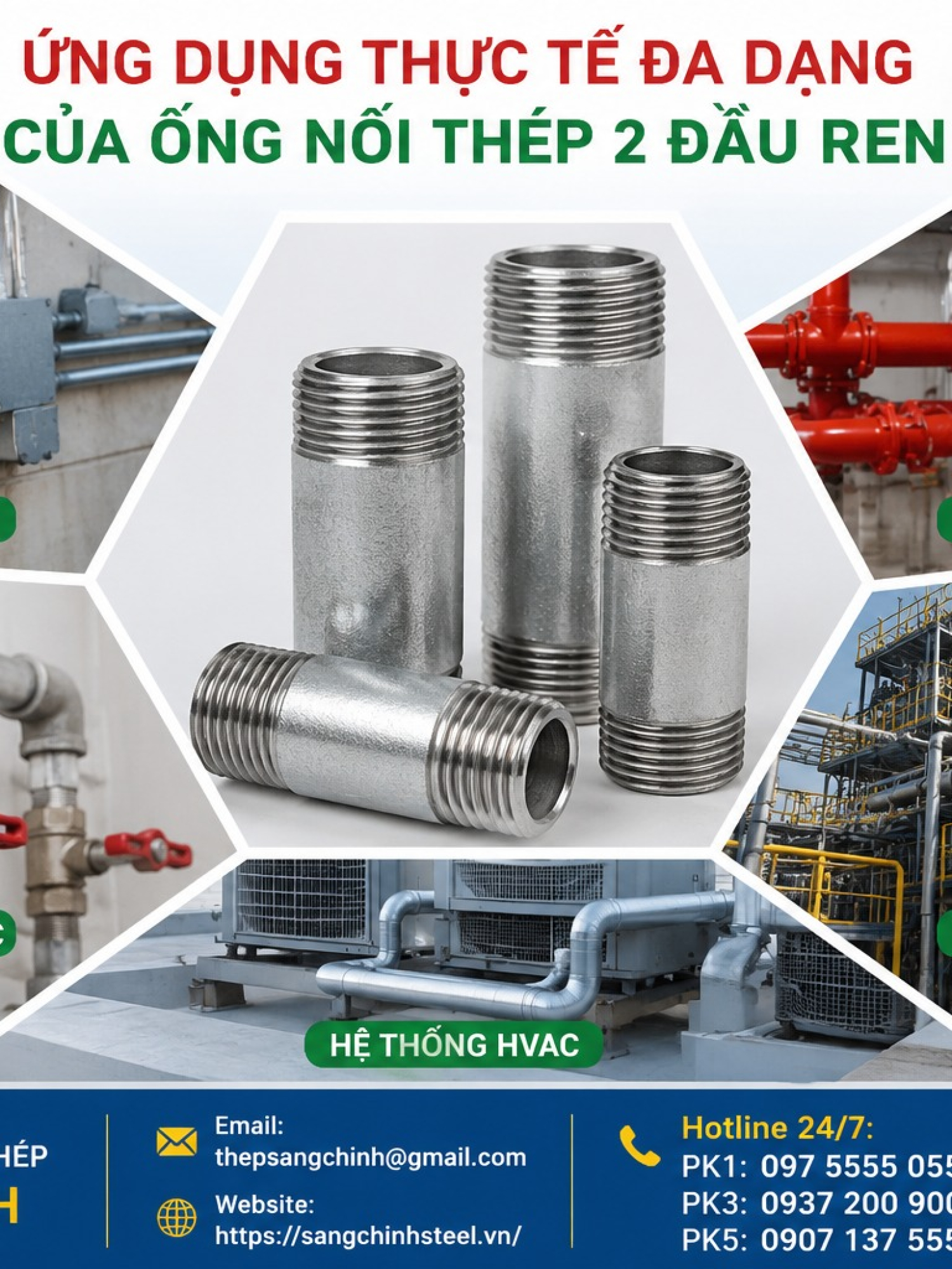Ống nối thép 2 đầu ren (XEM) 1 tấc 2 tấc 3 tấc….